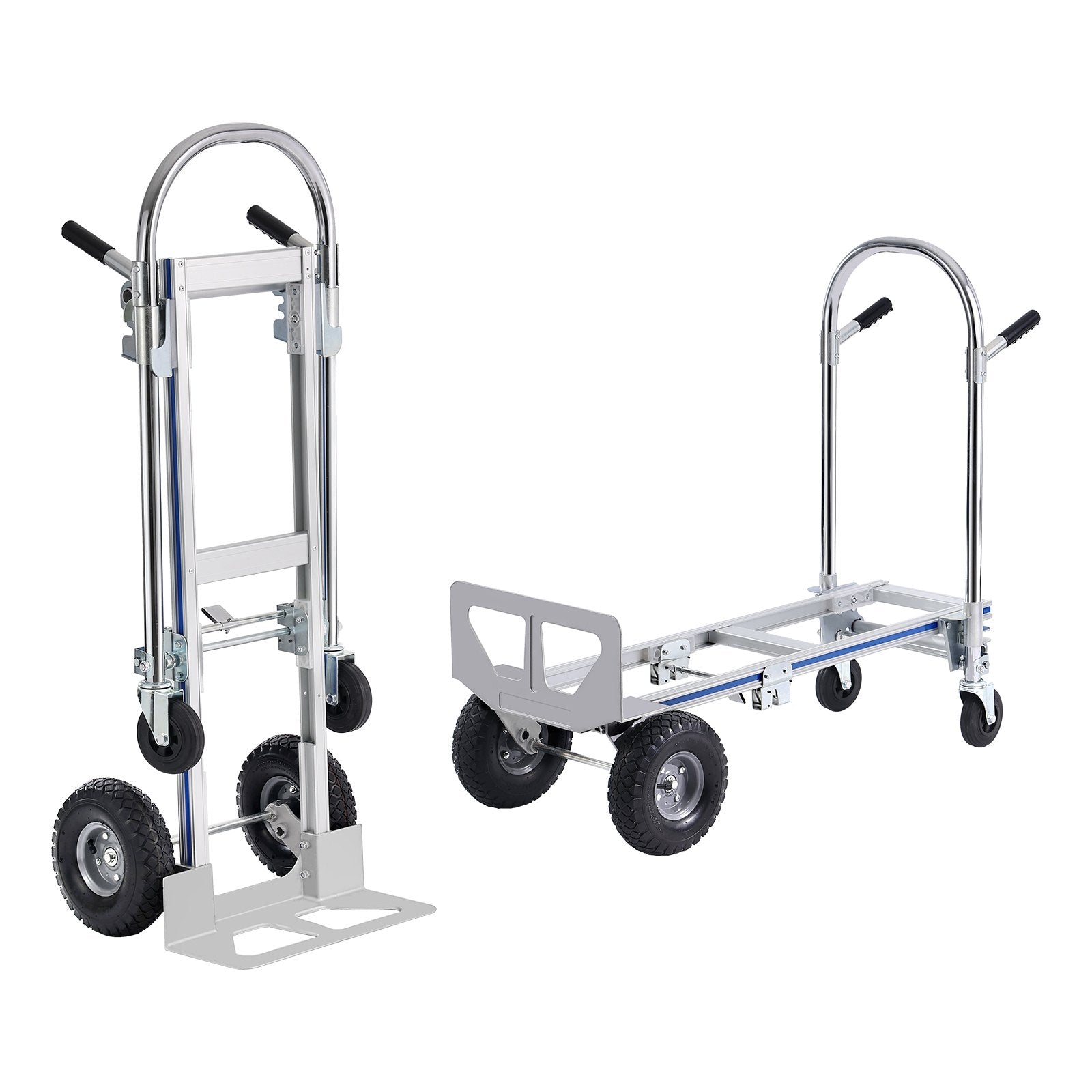 Hand Truck 2-in-1 Aluminum 363KG Convertible Folding Dolly with Rubber Wheels