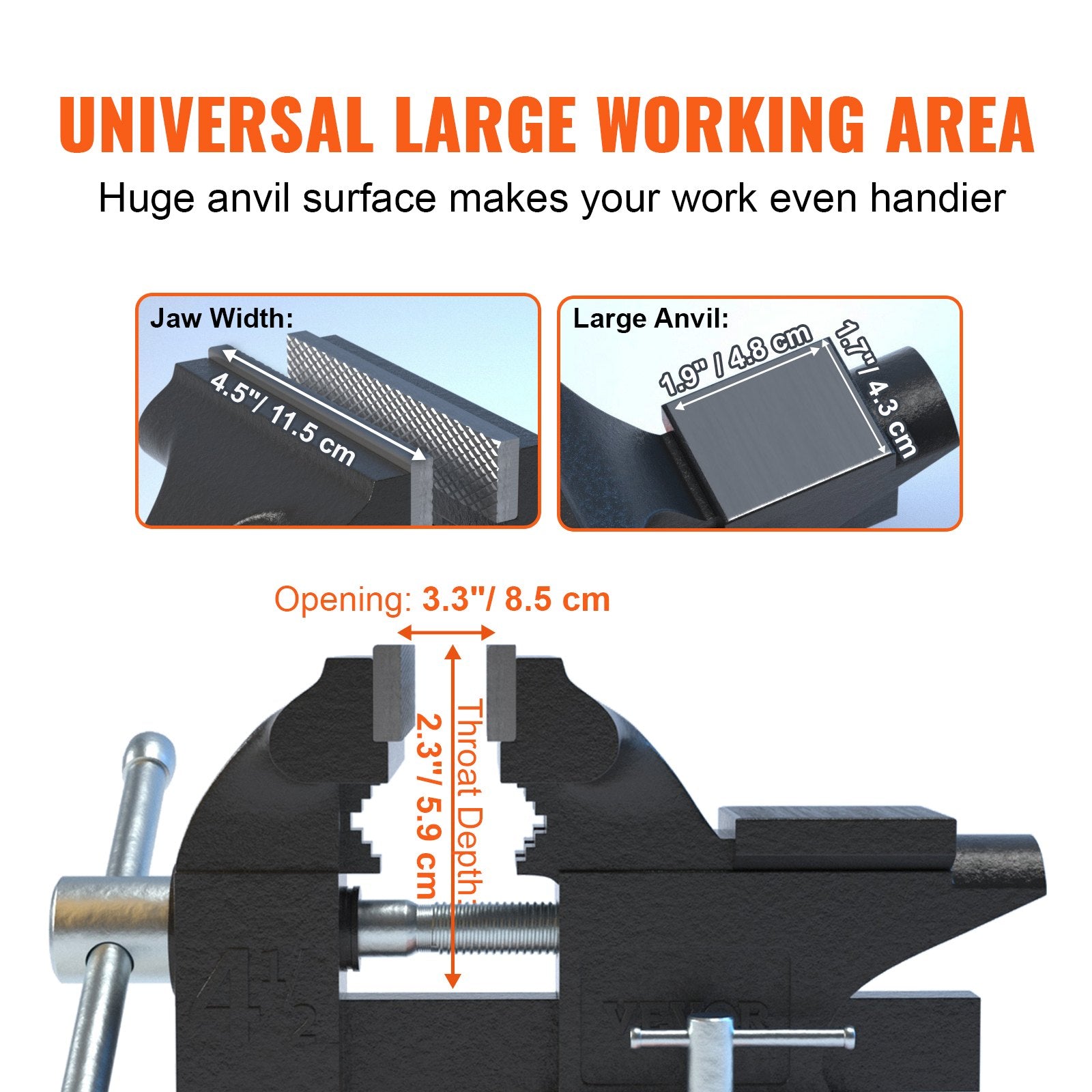 Bench Vise 4.5 Inch 240-Degree Swivel Base Heavy Duty Cast Iron Workbench
