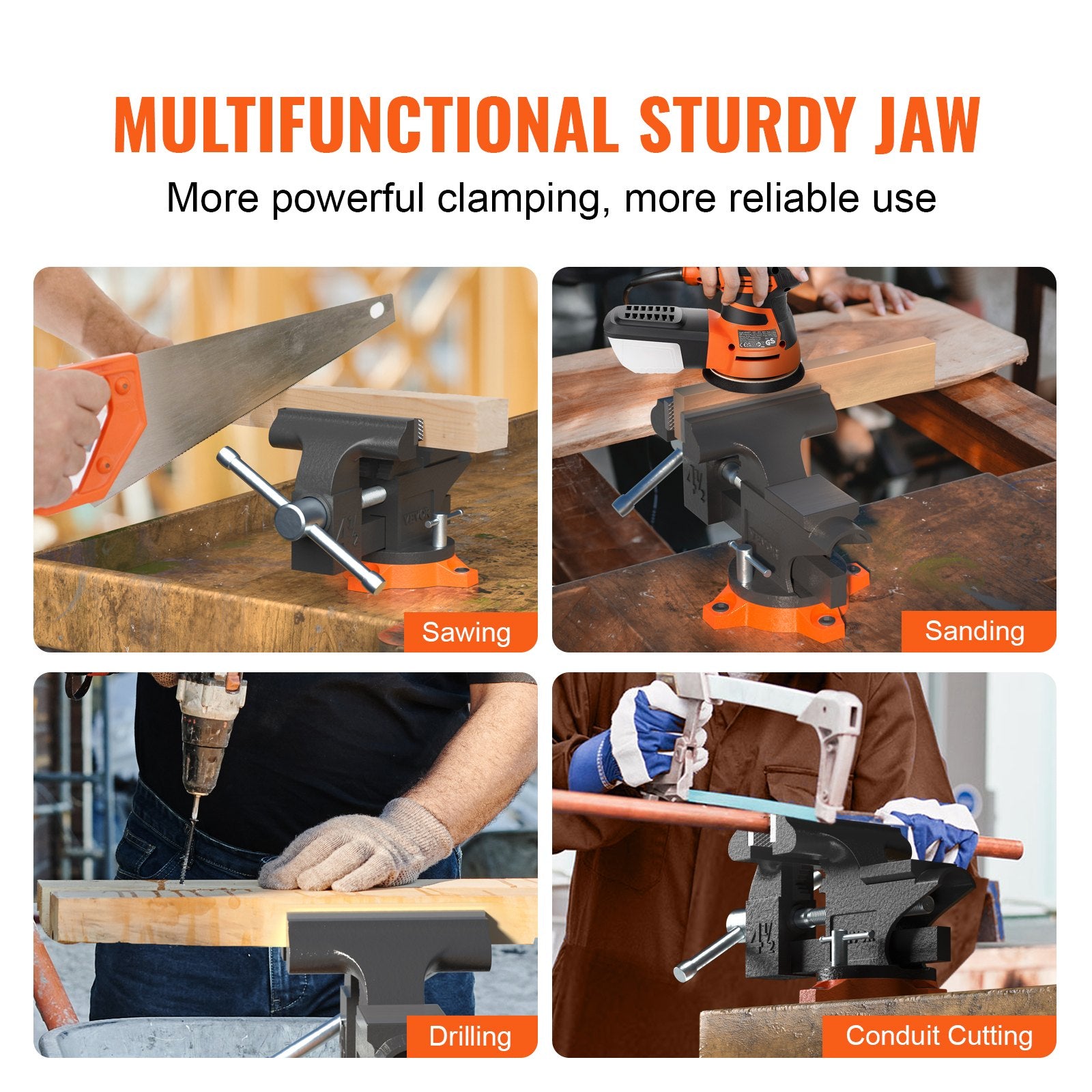 Bench Vise 4.5 Inch 240-Degree Swivel Base Heavy Duty Cast Iron Workbench