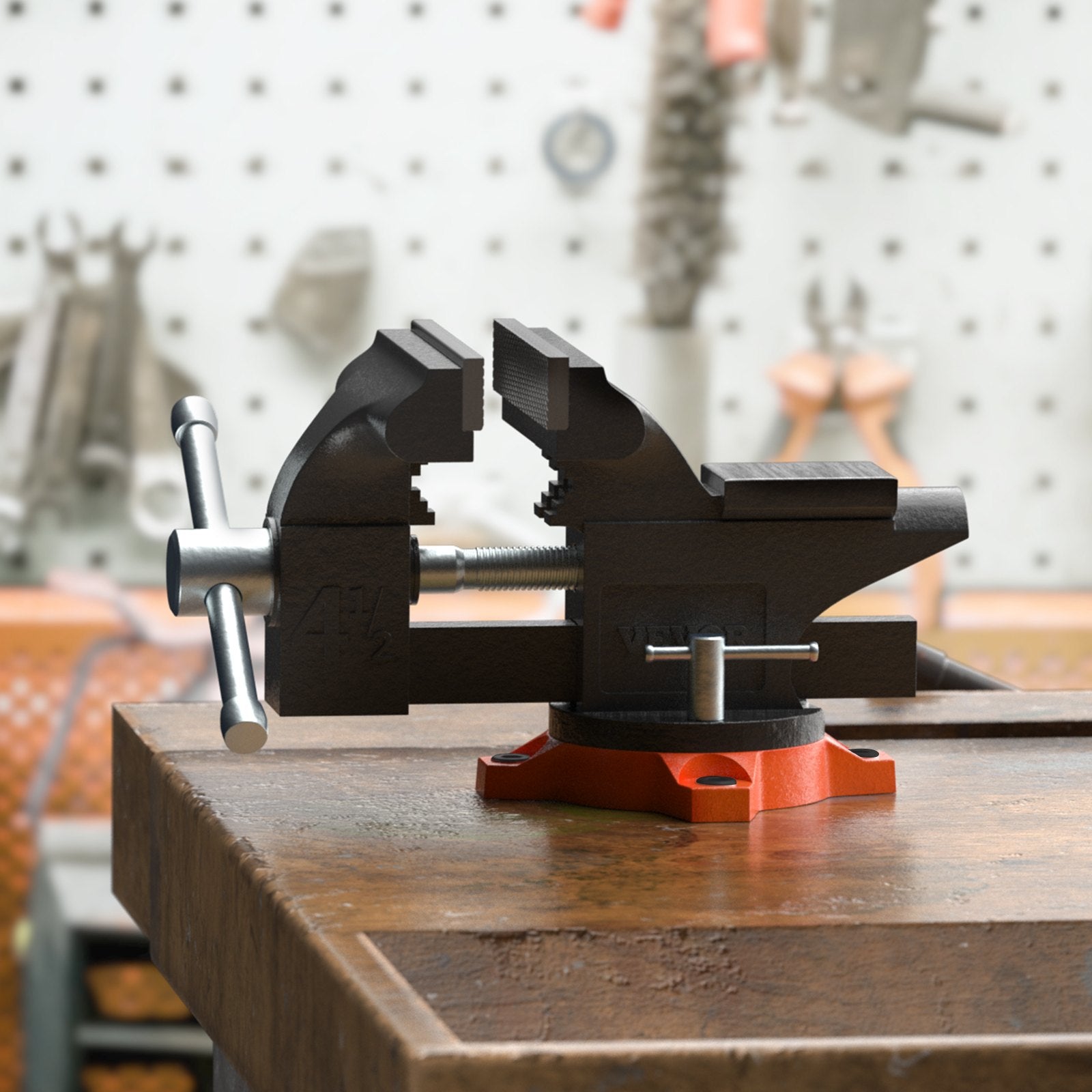 Bench Vise 4.5 Inch 240-Degree Swivel Base Heavy Duty Cast Iron Workbench