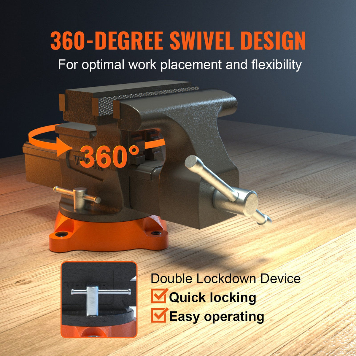 16.7cm Bench Vise Anvil Swivel Locking Base Heavy Duty Ductile Iron Vice