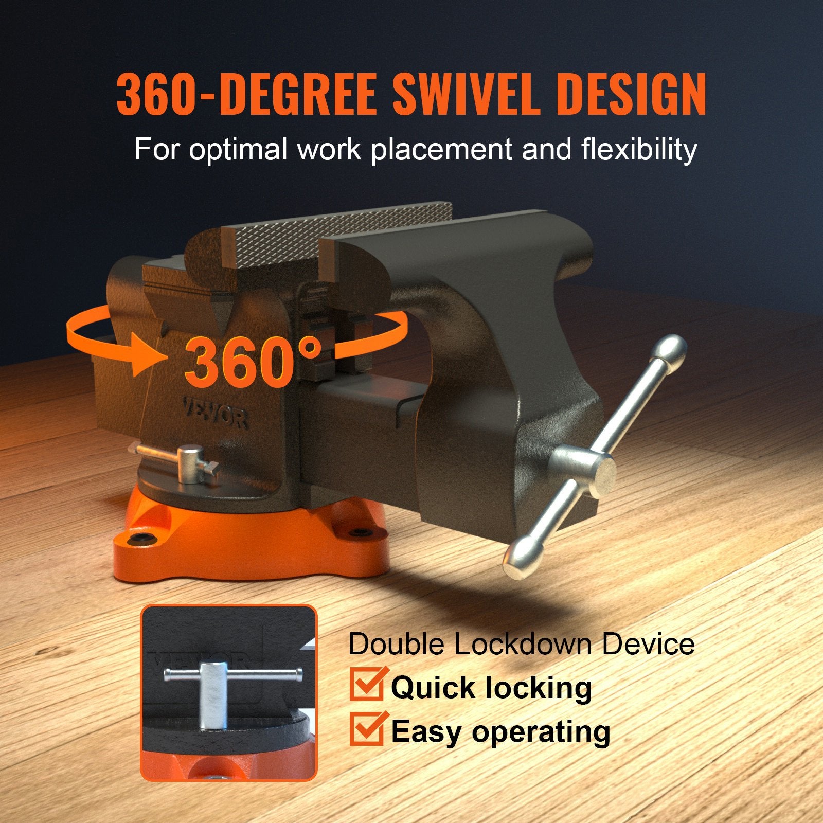 6-Inch Bench Vise with 360-Degree Swivel Base Heavy Duty Workbench Vise