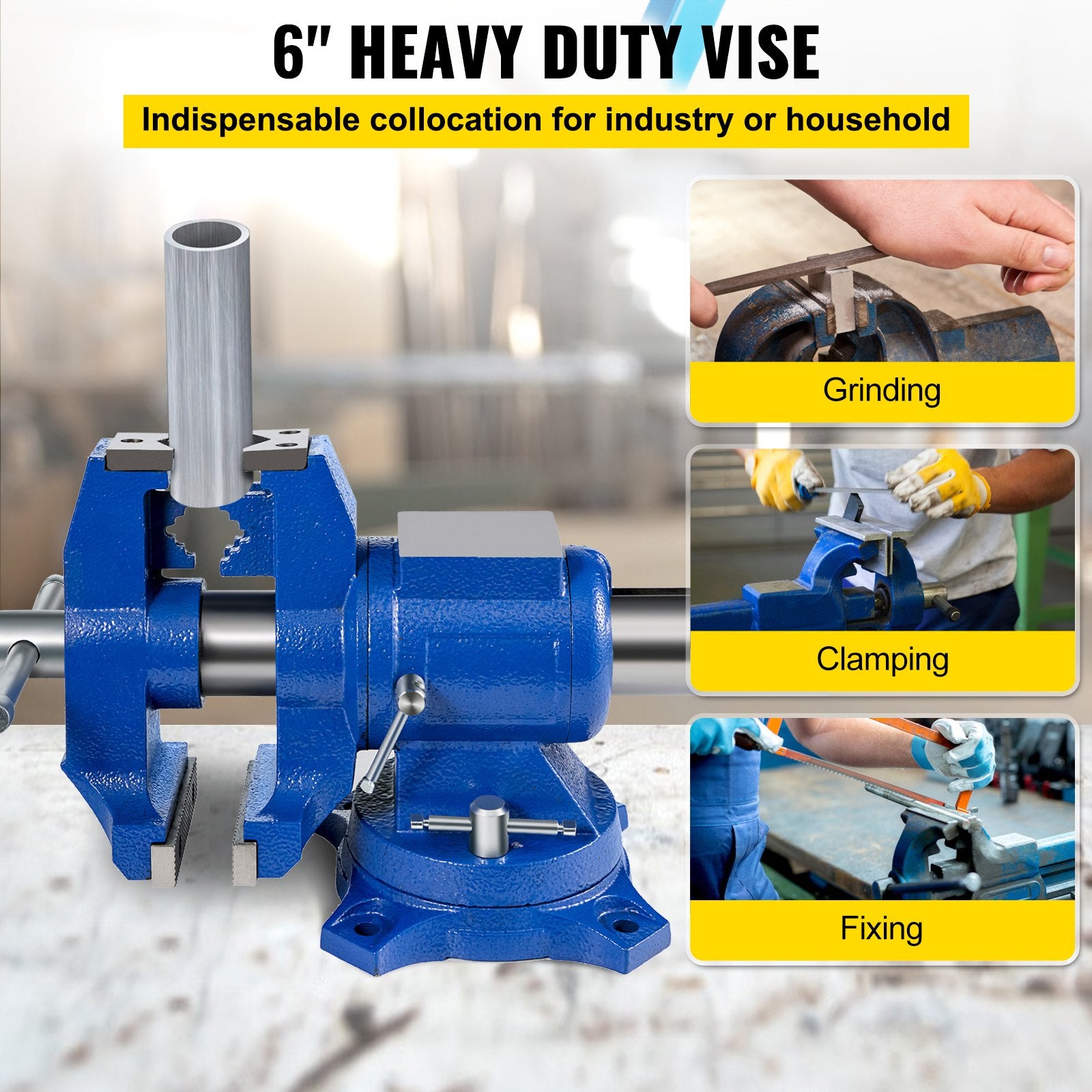 Multipurpose Bench Vise 6" 30KN Heavy Duty with 360° Swivel Base and Head