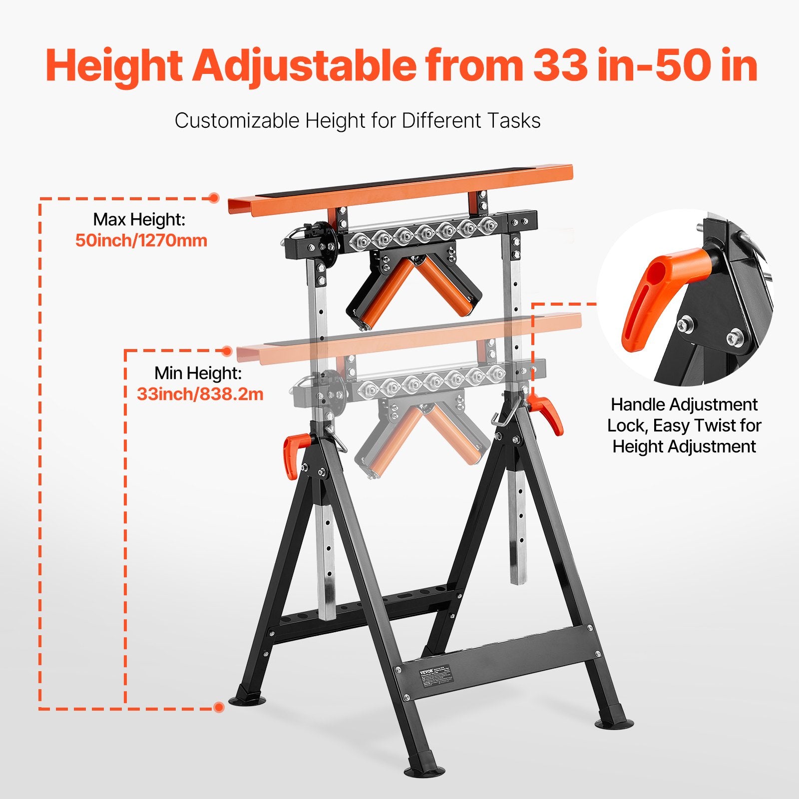 4-in-1 Roller Stand 220kg Load Adjustable 838-1270mm Folding Heavy Duty Woodwork