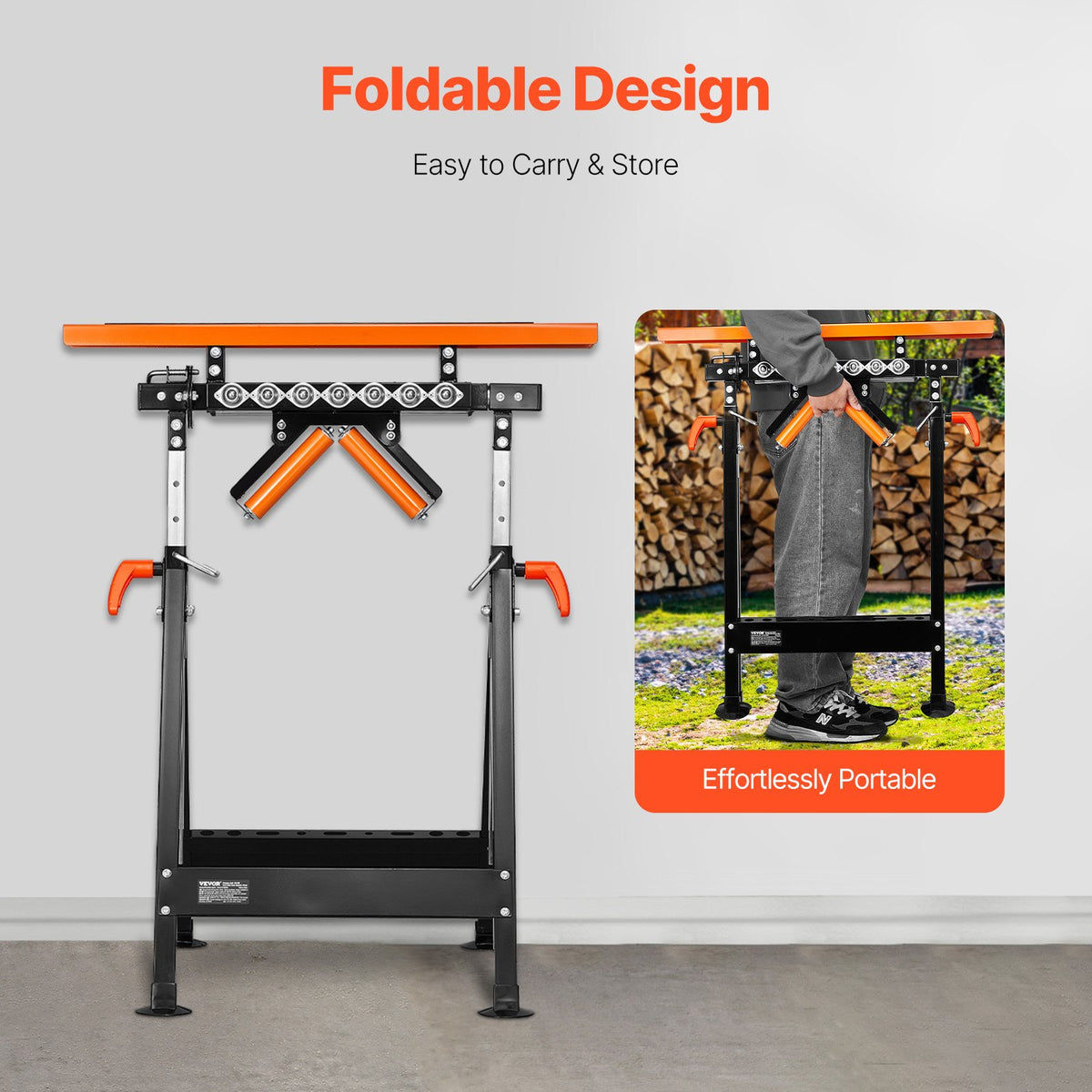 4-in-1 Roller Stand 220kg Load Adjustable 838-1270mm Folding Heavy Duty Woodwork