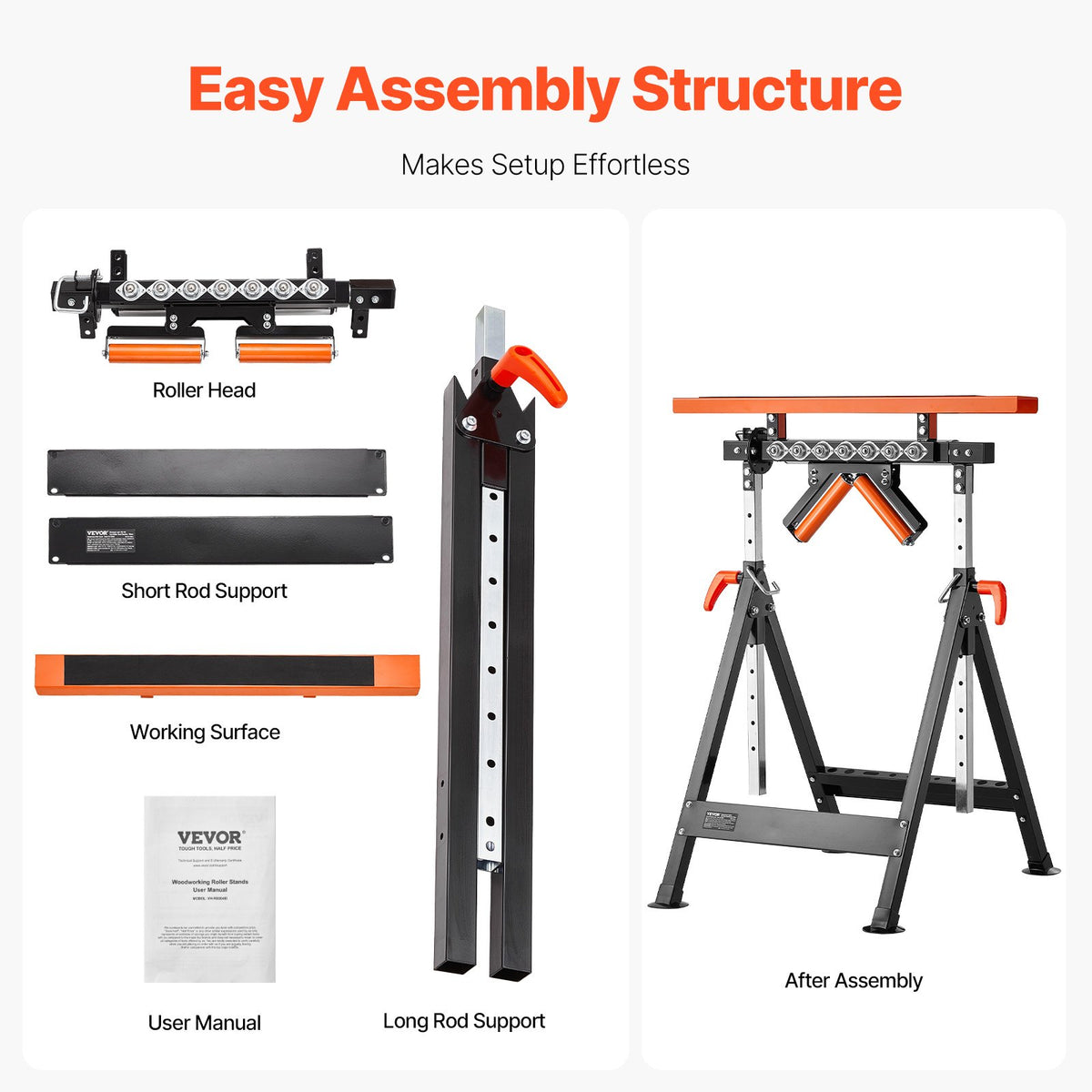 4-in-1 Roller Stand 220kg Load Adjustable 838-1270mm Folding Heavy Duty Woodwork