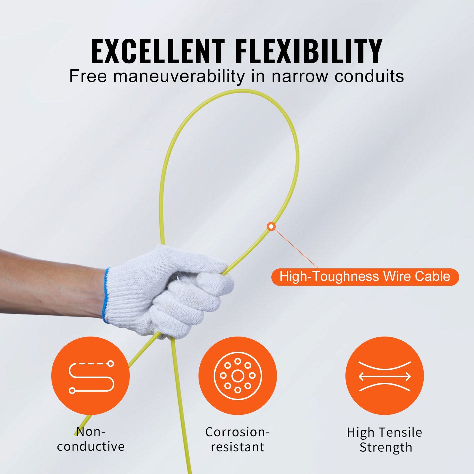 Fish Tape 100ft 3/16 Inch Fiberglass Wire Puller Non-Conductive Cable Tool