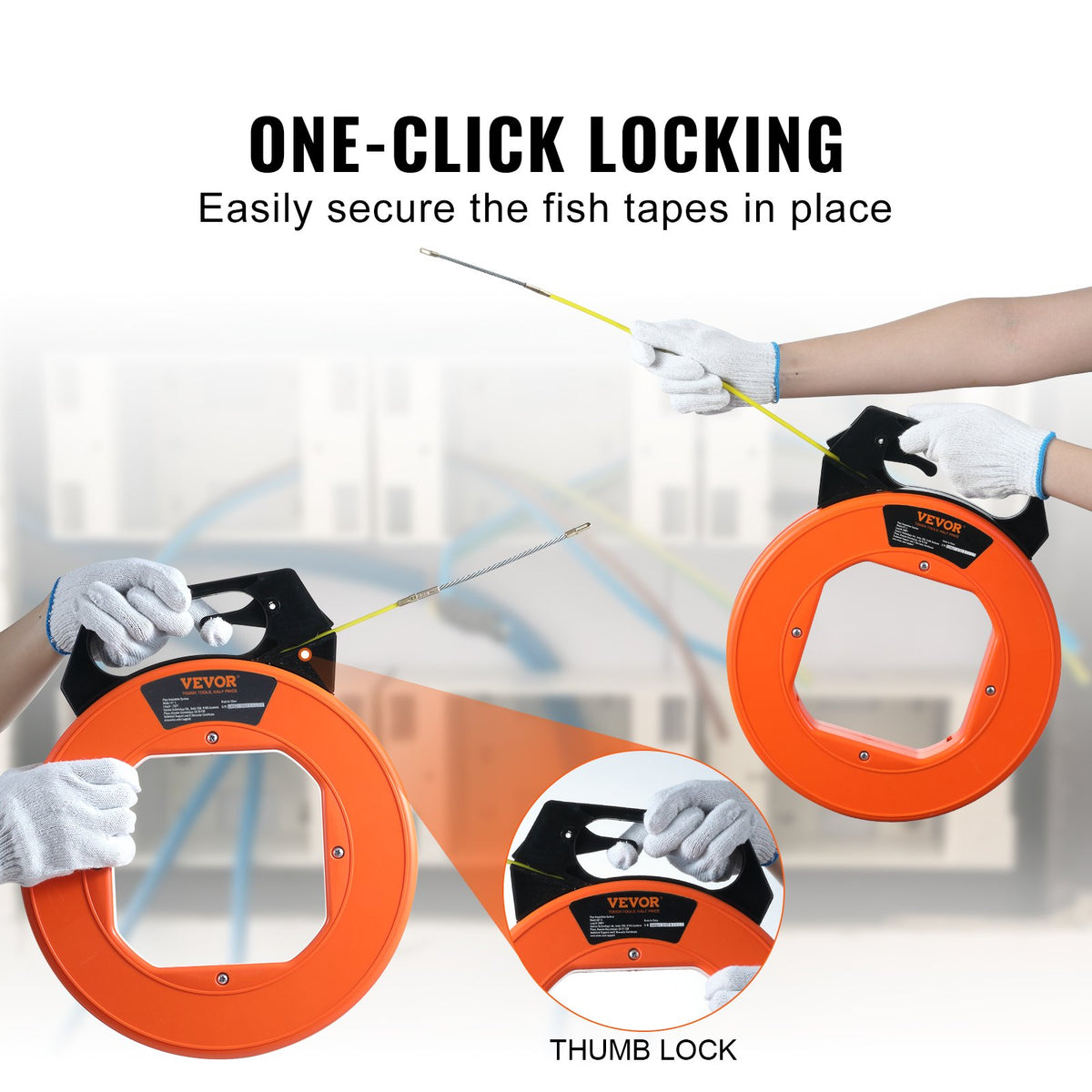 Fish Tape 100ft 3/16 Inch Fiberglass Wire Puller Non-Conductive Cable Tool