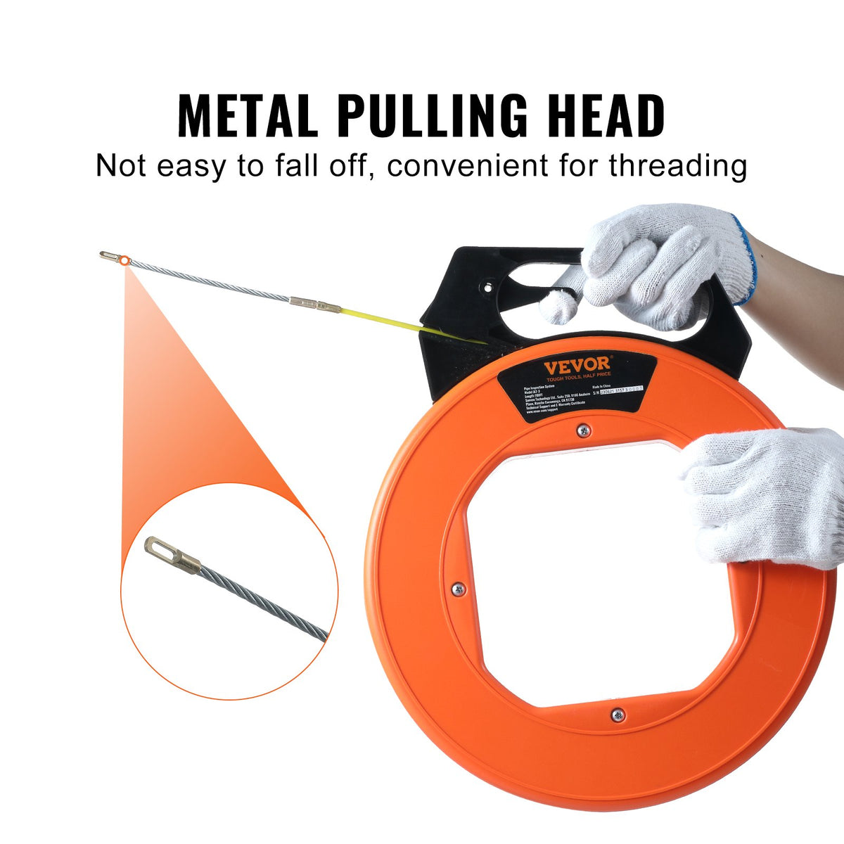 Fish Tape 100ft 3/16 Inch Fiberglass Wire Puller Non-Conductive Cable Tool