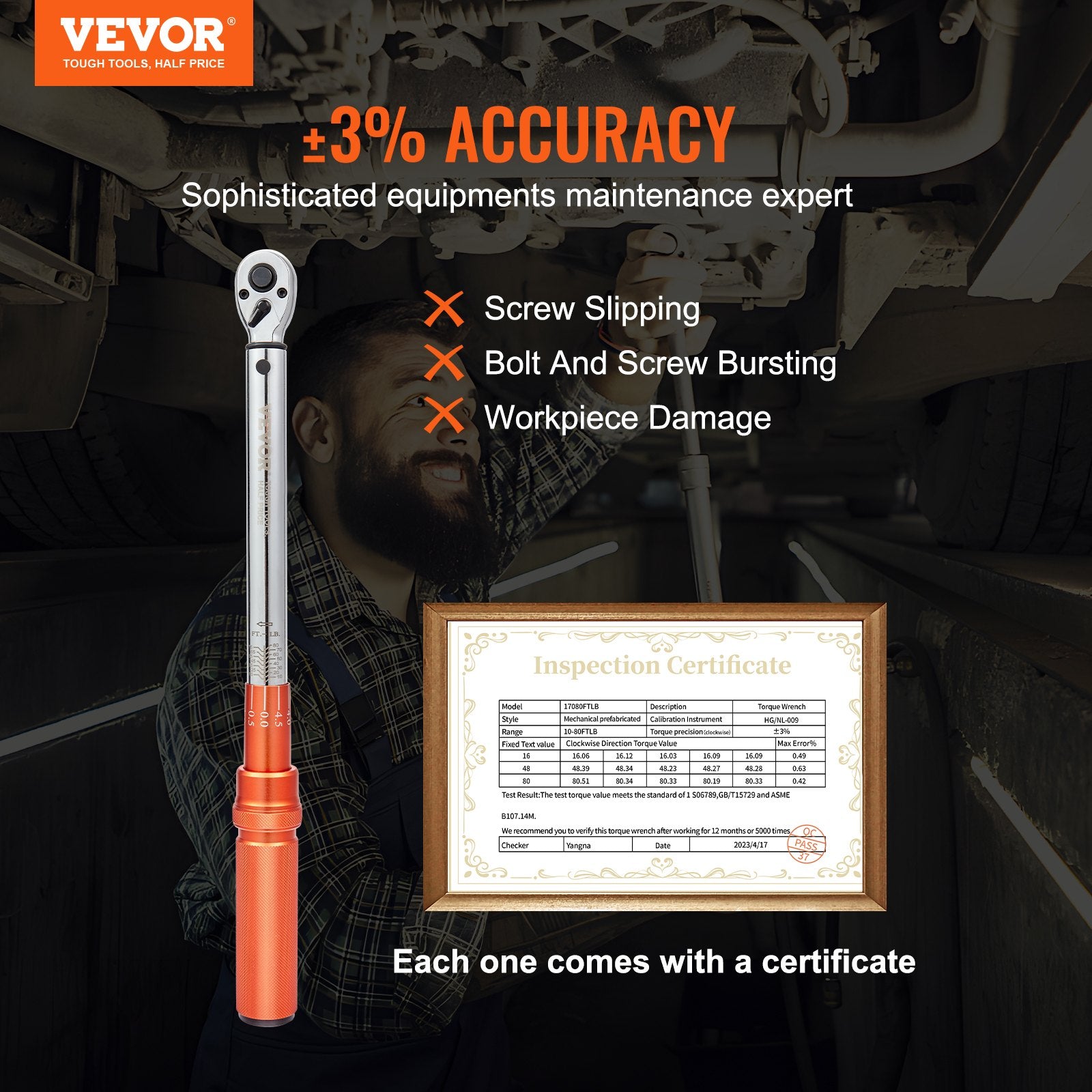Torque Wrench 3/8" Drive 10-80ft.lb 14-110N.m Dual-Direction Mechanical Kit