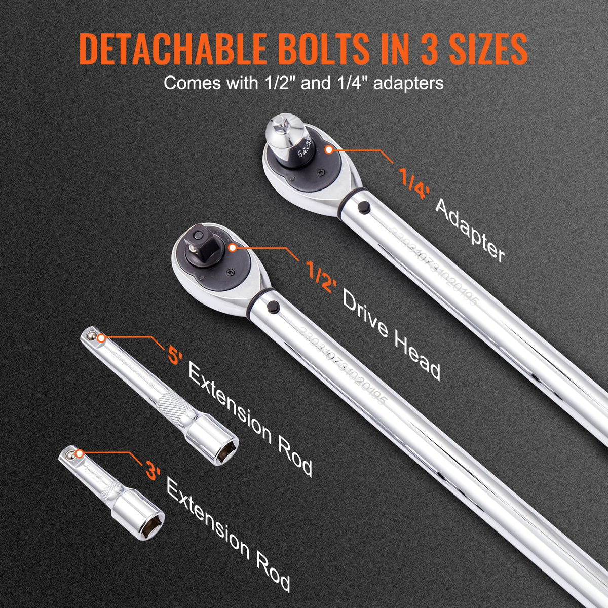 Click Torque Wrench Set, Dual Direction, 20-250 ft.lb with Adapters