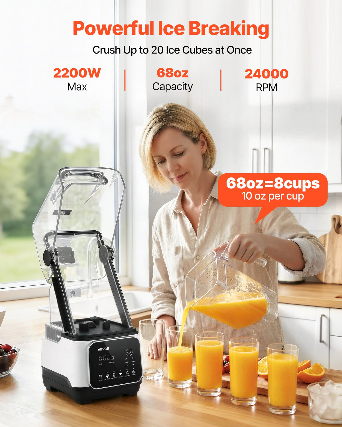 2L Professional Blender 2200W 26000RPM w/ Shield & 6 Preset Menus