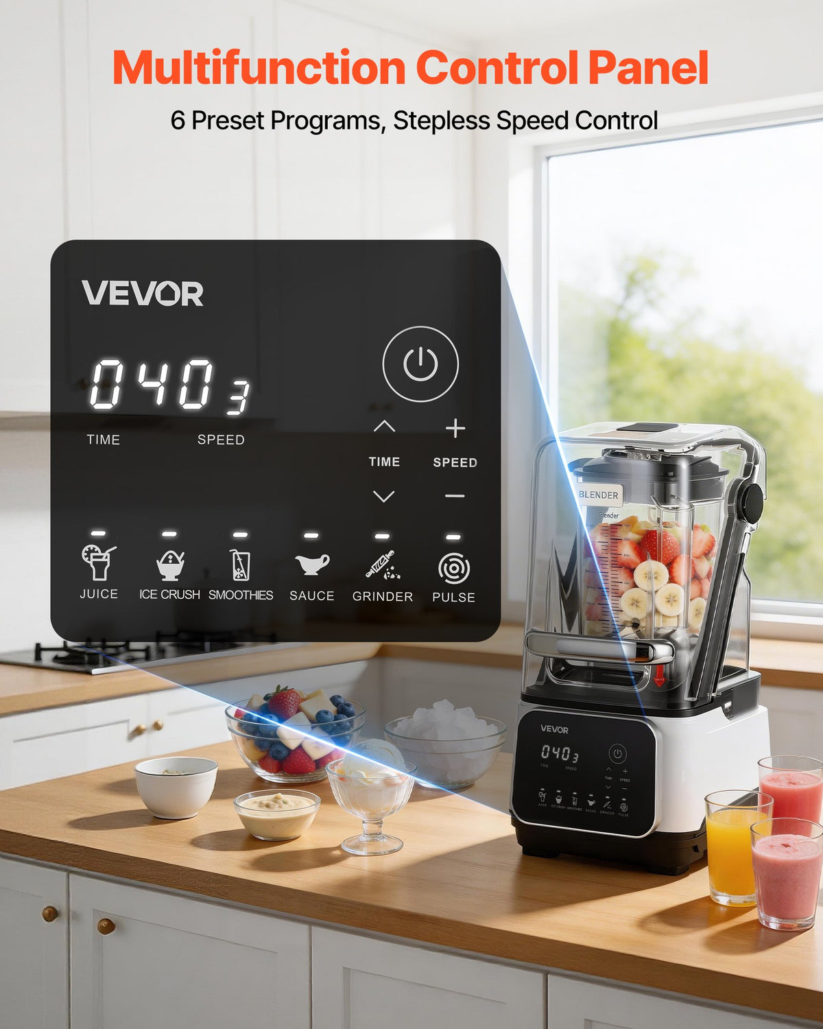 2L Professional Blender 2200W 26000RPM w/ Shield & 6 Preset Menus