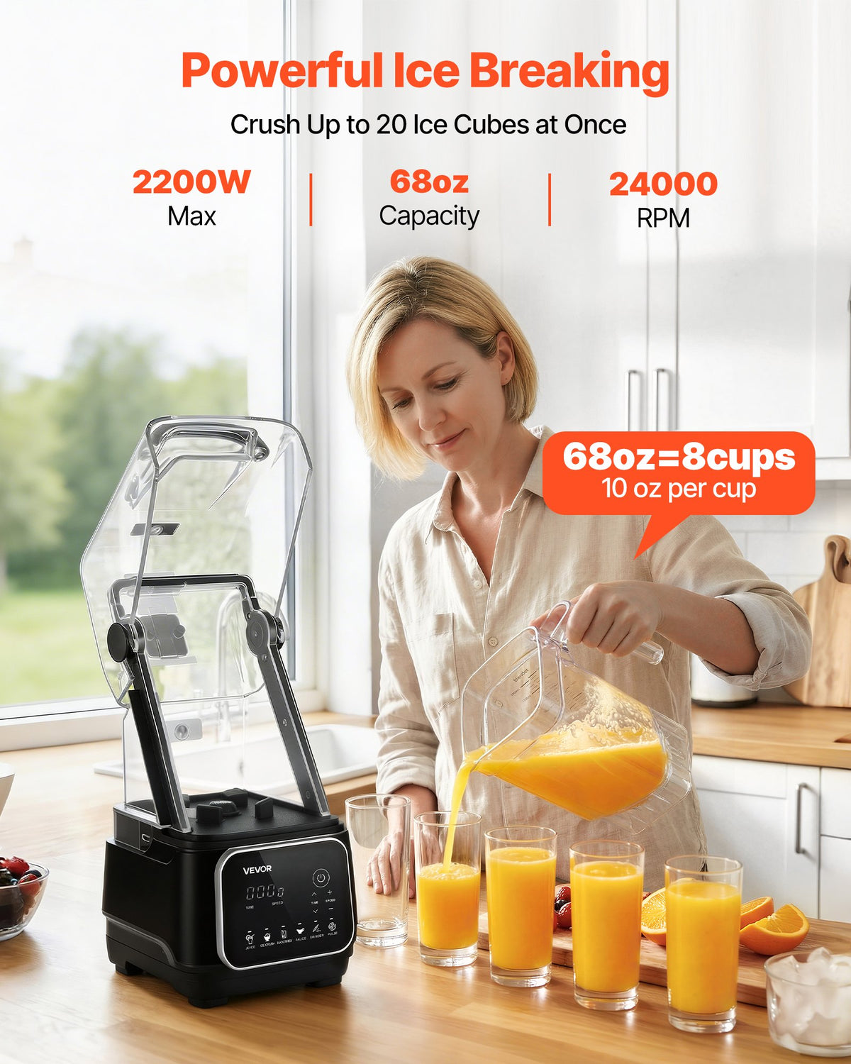 2L Professional Blender 2200W 26000RPM w/ Shield & 6 Preset Menus Black
