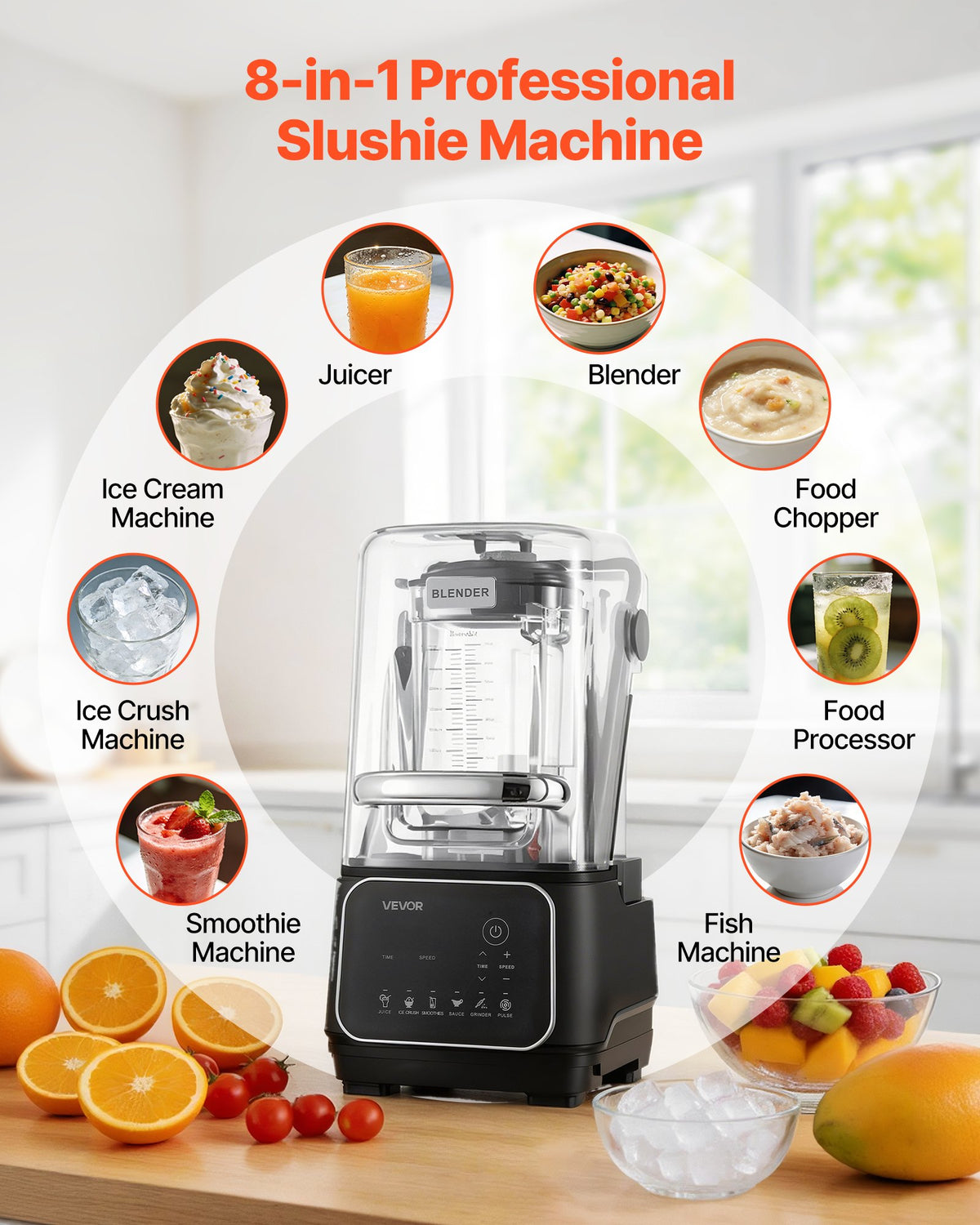 2L Professional Blender 2200W 26000RPM w/ Shield & 6 Preset Menus Black