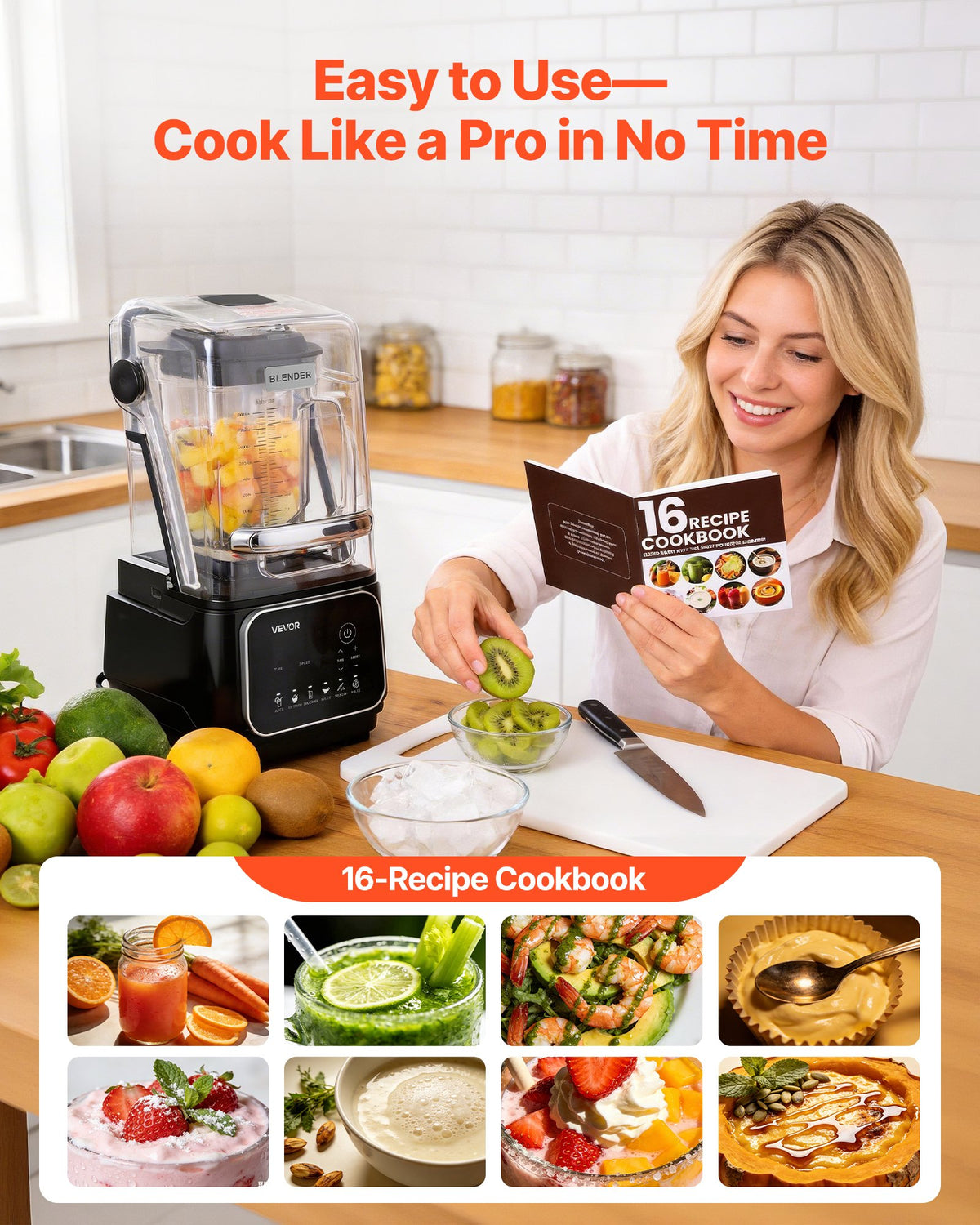 2L Professional Blender 2200W 26000RPM w/ Shield & 6 Preset Menus Black