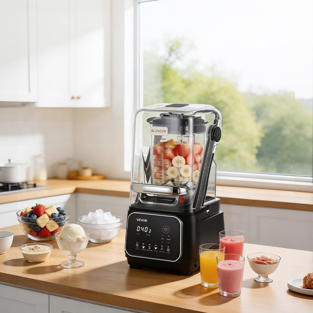 2L Professional Blender 2200W 26000RPM w/ Shield & 6 Preset Menus Black