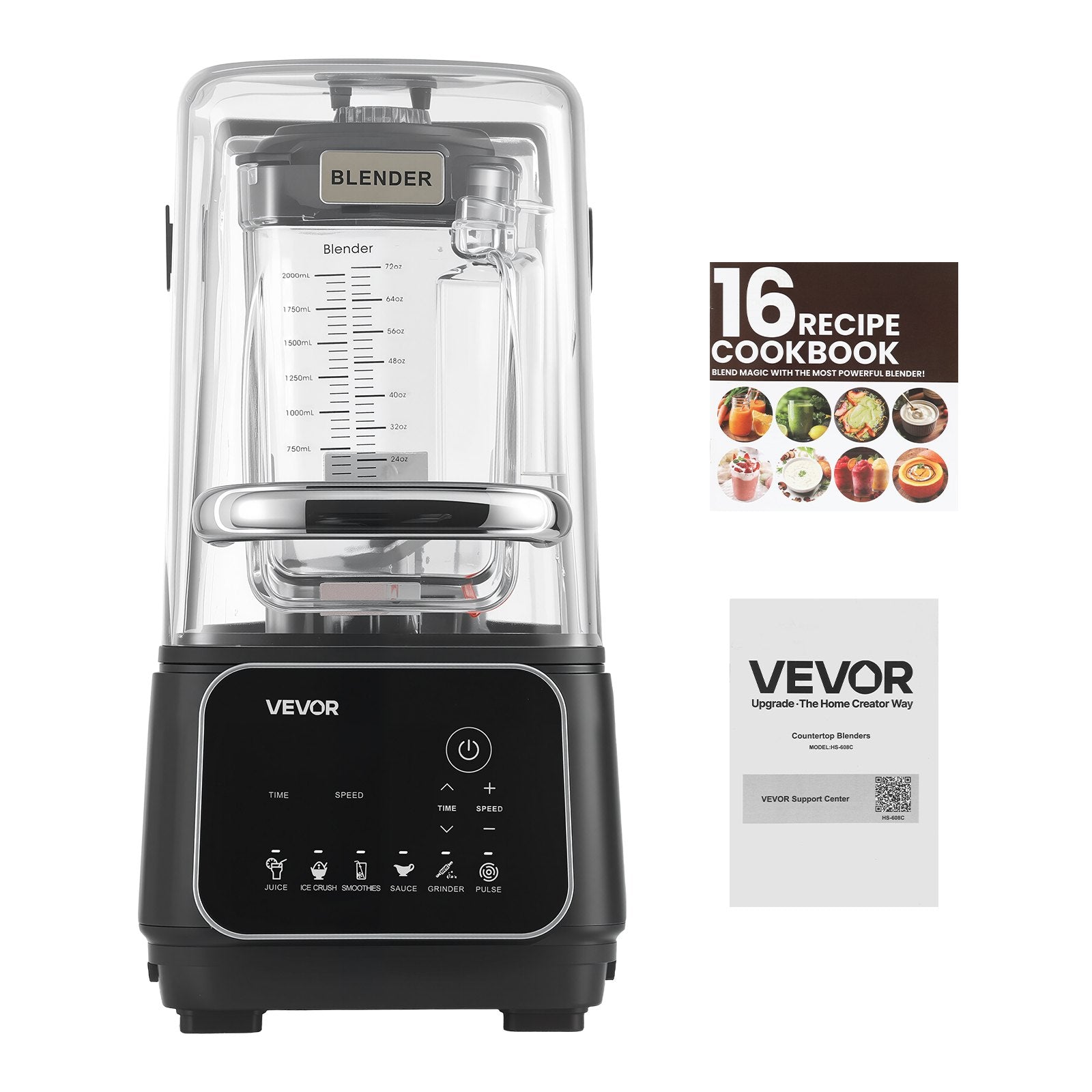 2L Professional Blender 2200W 26000RPM w/ Shield & 6 Preset Menus Black
