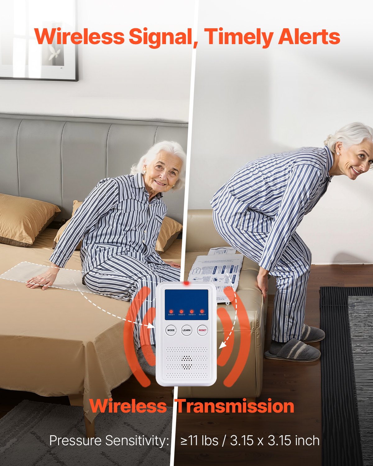 Early Alert Bed Alarm System Wireless Bed Chair Sensor Pad Call Button Pager