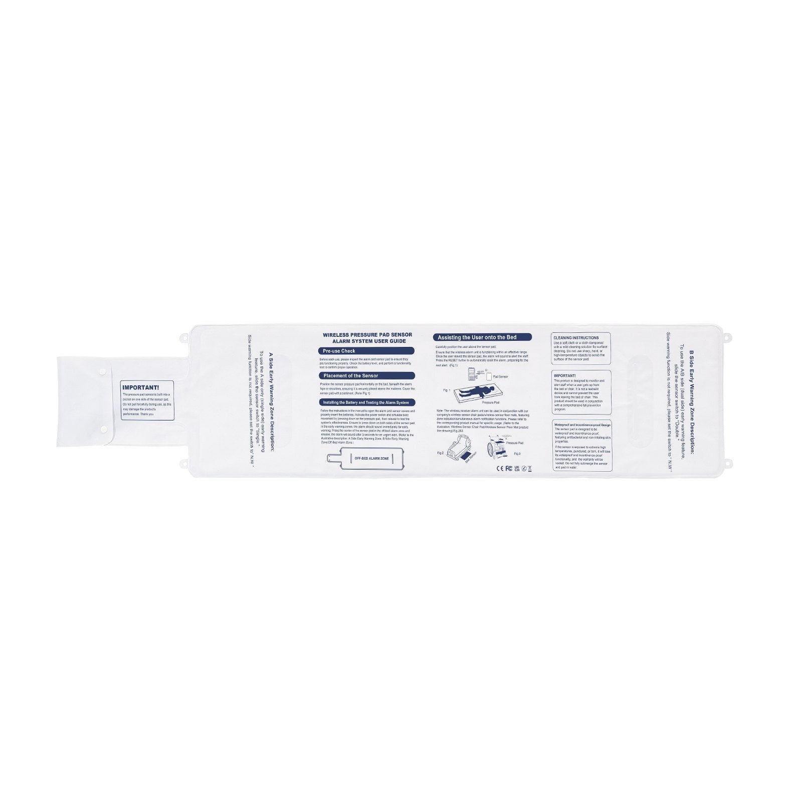 Early Alert Bed Alarm System Wireless Sensor Pad Call Button Pager 10x35-Inch