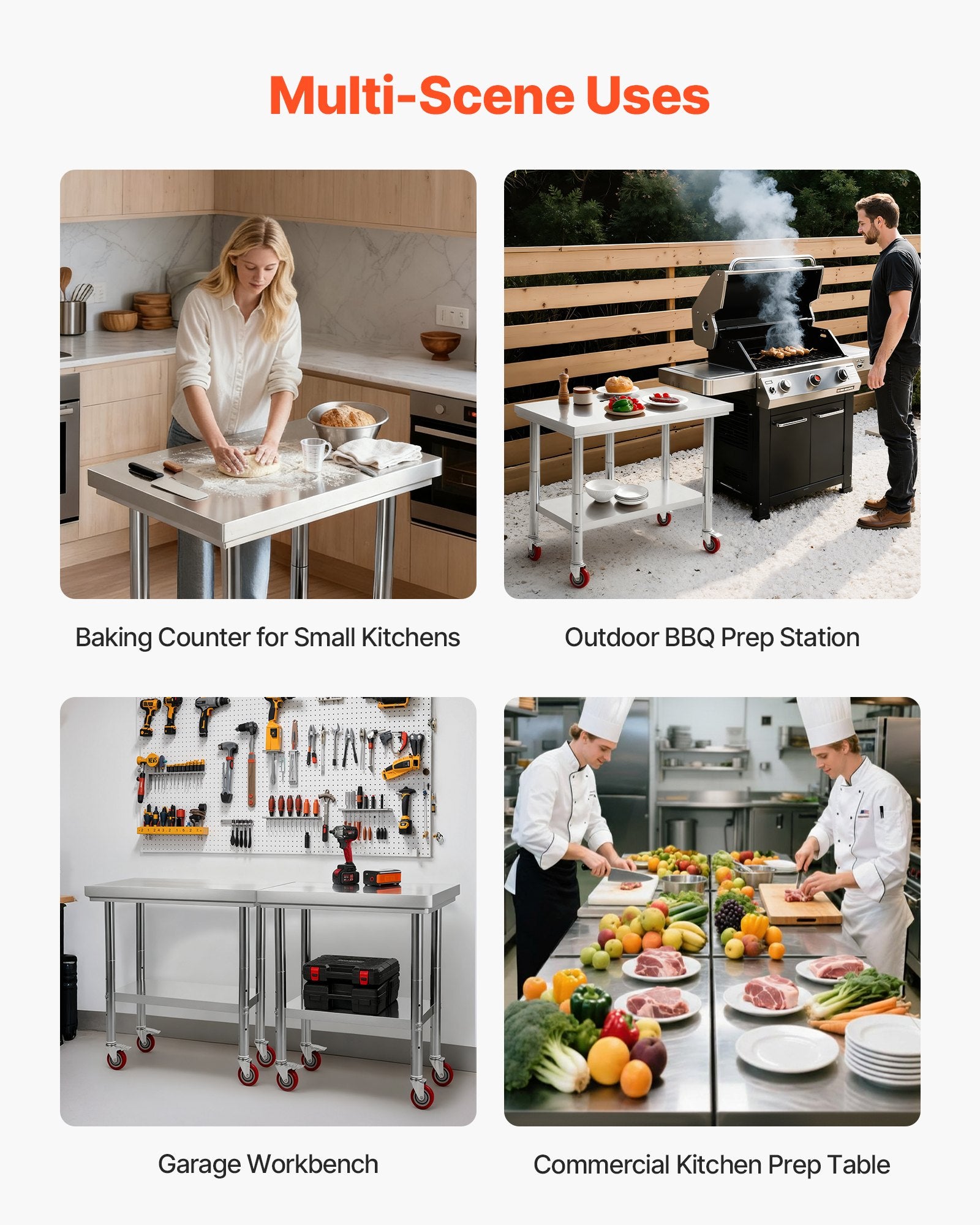 60x76cm Stainless Steel Prep Table w/ Wheels & Adjustable Undershelf