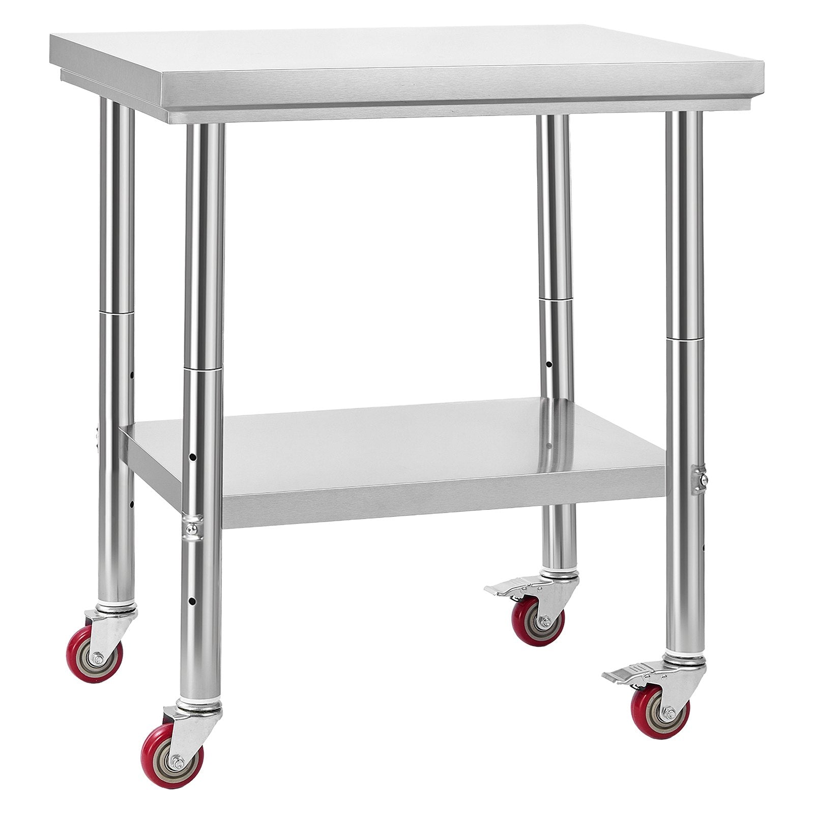60x76cm Stainless Steel Prep Table w/ Wheels & Adjustable Undershelf