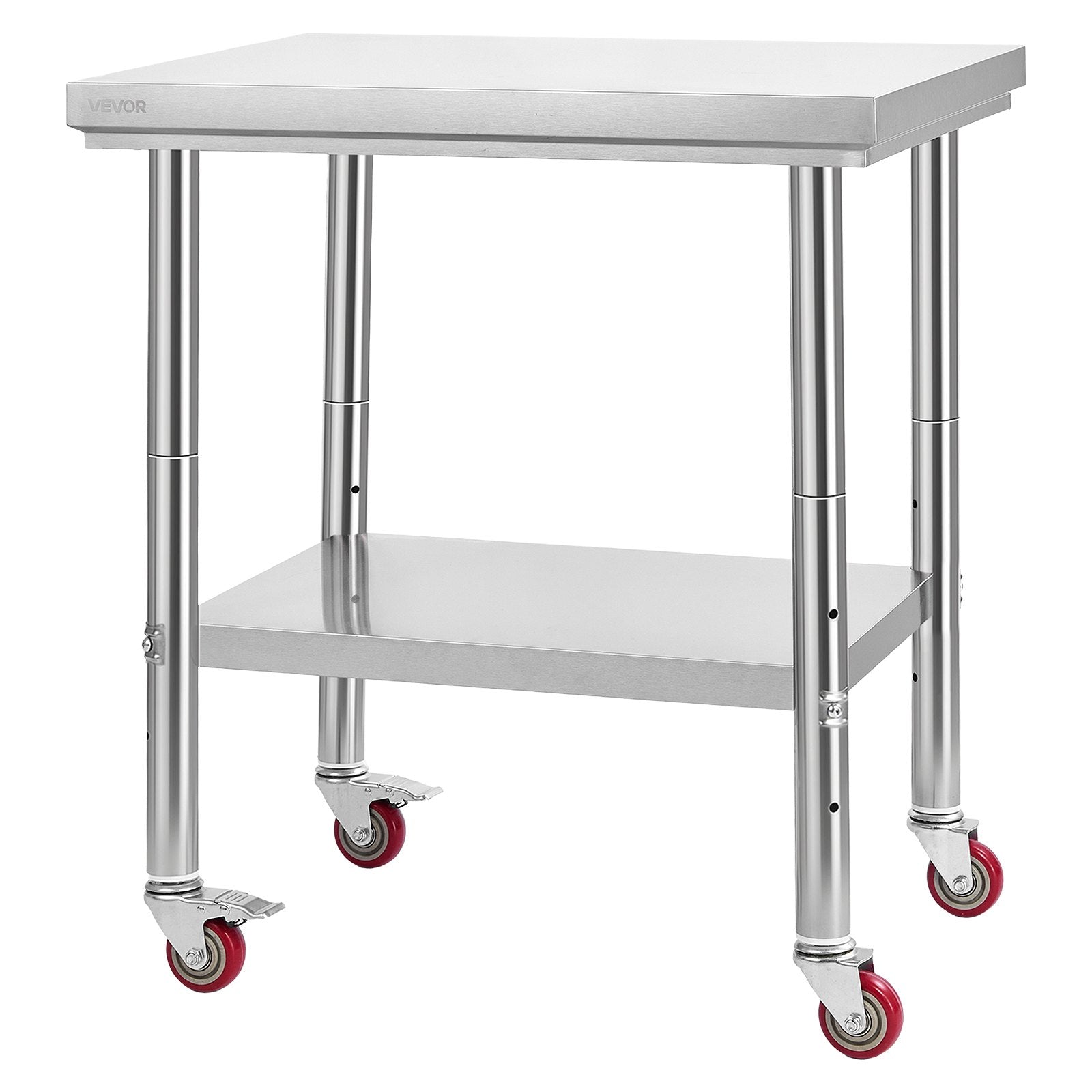 60x76cm Stainless Steel Prep Table w/ Wheels & Adjustable Undershelf