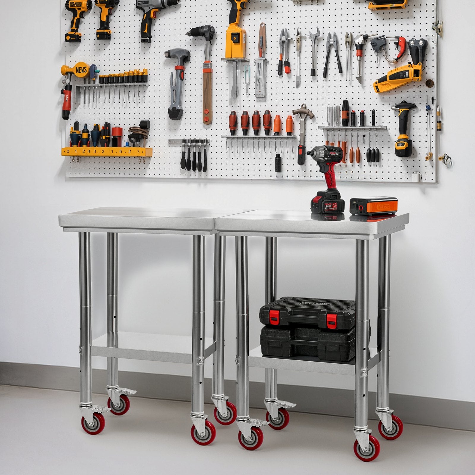 Stainless Steel Table 61x45cm Food Prep Worktable Adjustable Undershelf Wheels
