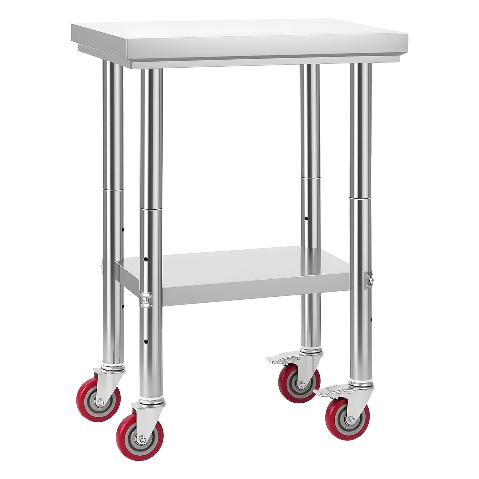 Stainless Steel Table 61x45cm Food Prep Worktable Adjustable Undershelf Wheels