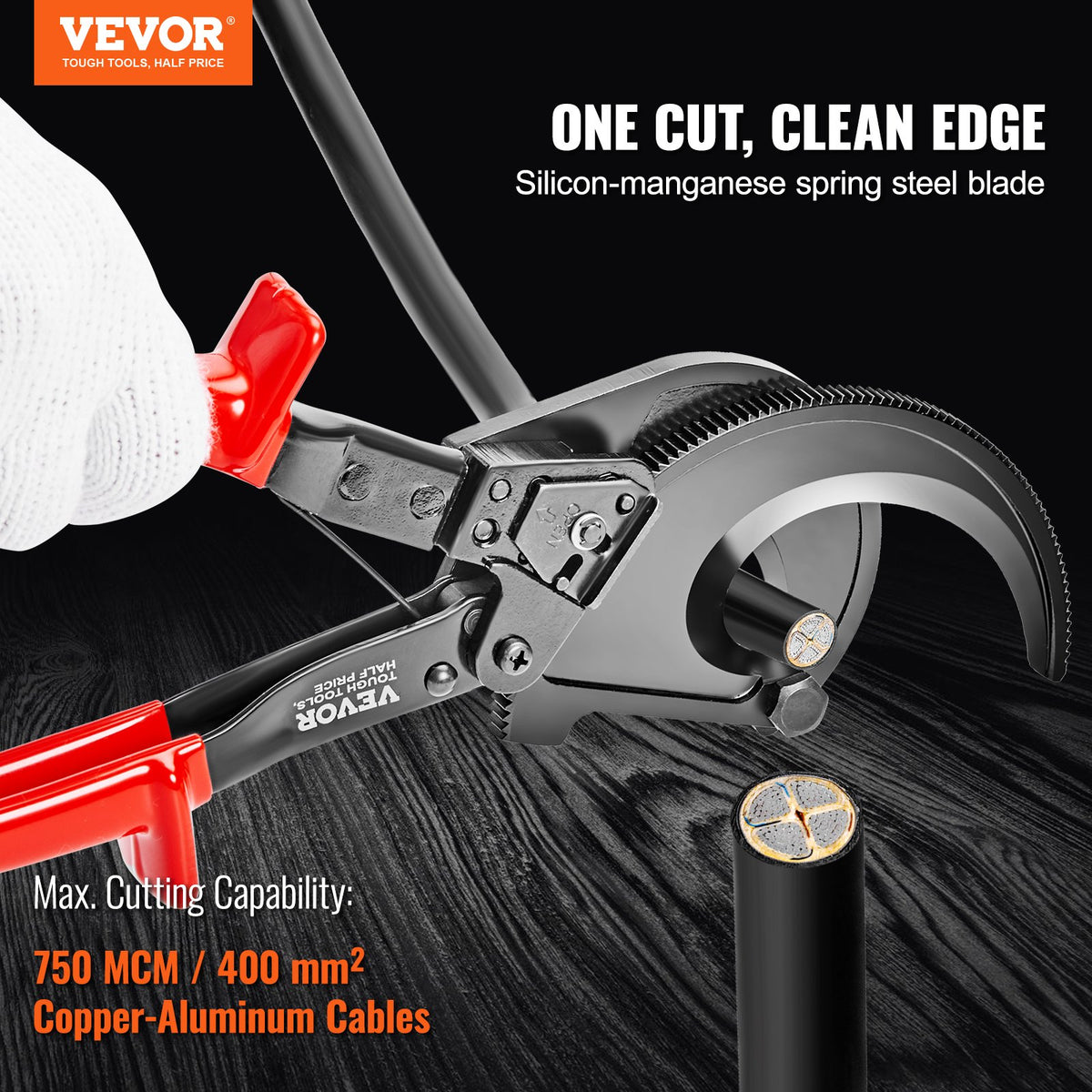 Ratcheting Cable Cutter 280mm up to 400mm2 Comfortable Grip Quick Release