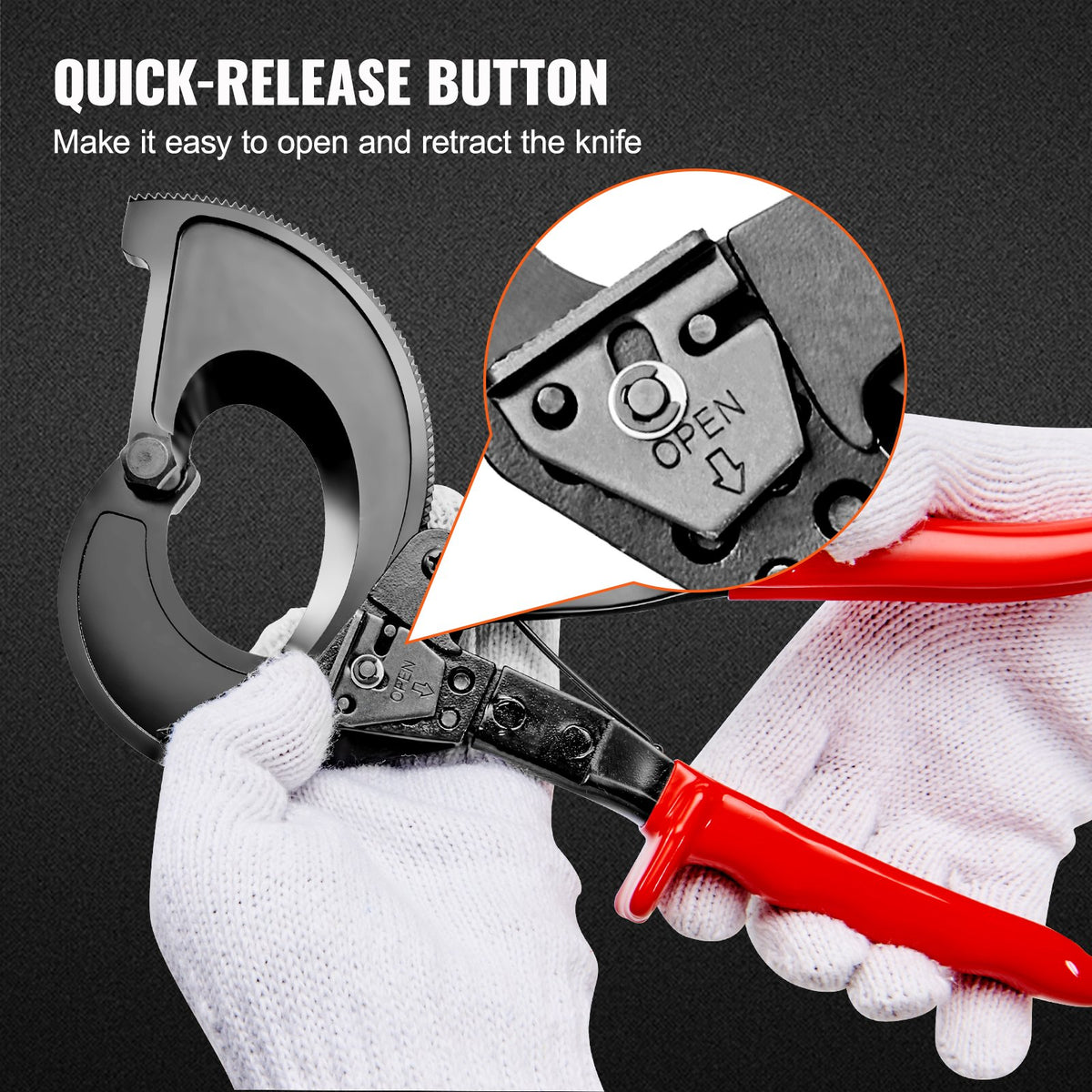 Ratcheting Cable Cutter 280mm up to 400mm2 Comfortable Grip Quick Release