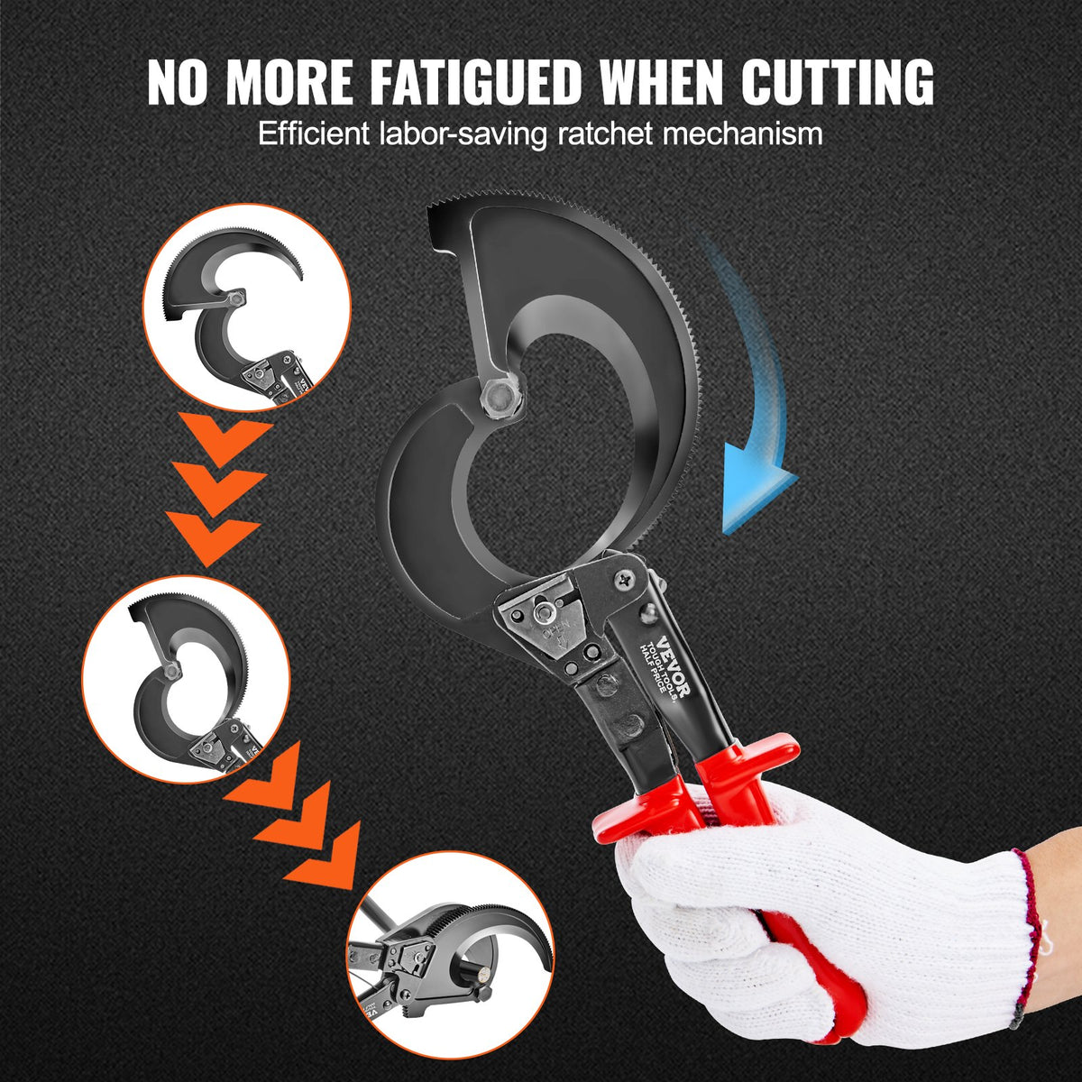 Ratcheting Cable Cutter 280mm up to 400mm2 Comfortable Grip Quick Release