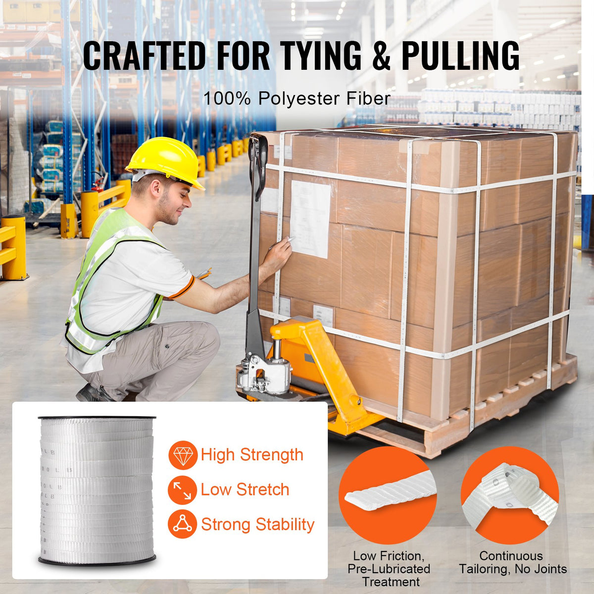 Polyester Pull Tape 1.9cm x 80.8m Mule Tape 1134kgf Tensile White