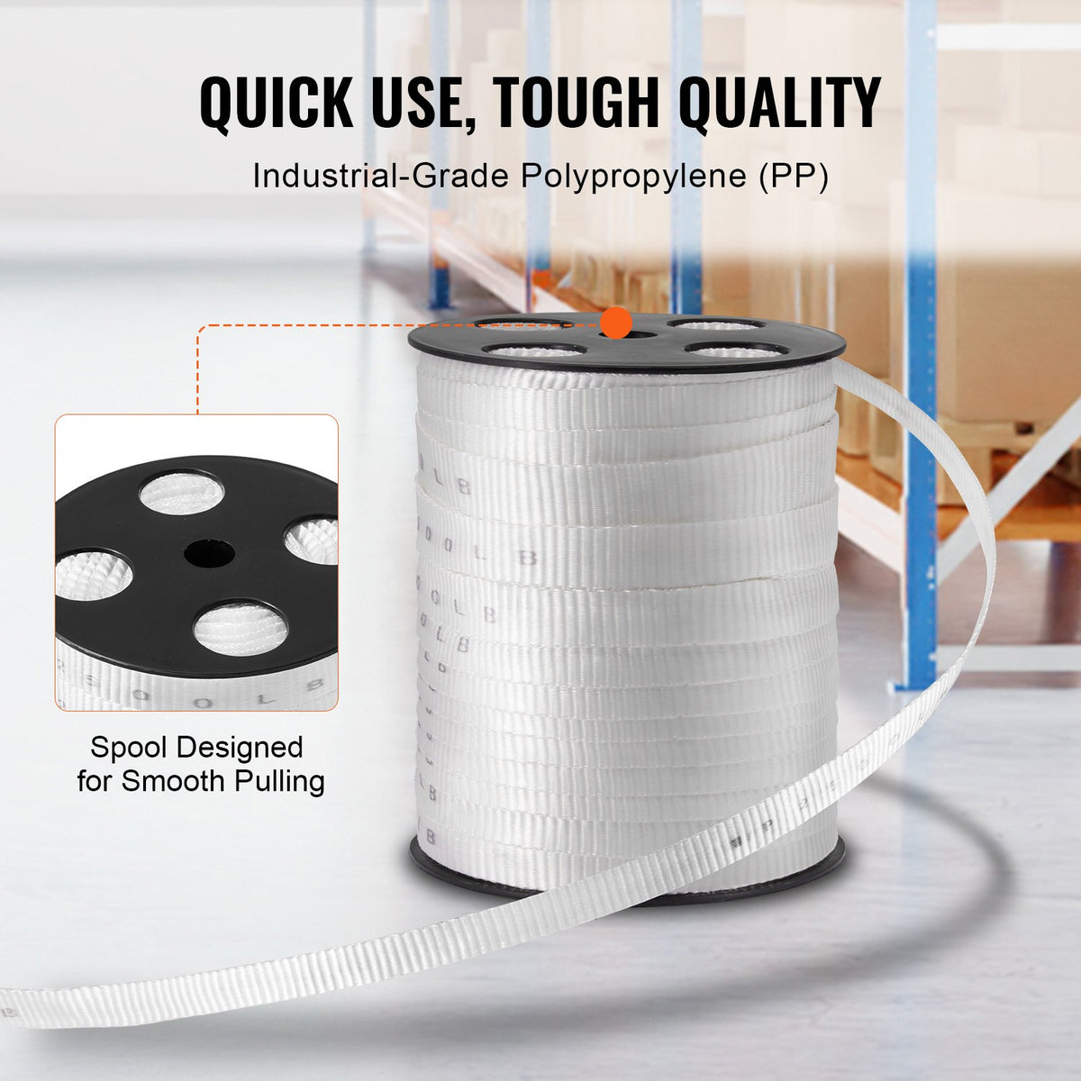 Polyester Pull Tape 1.9cm x 80.8m Mule Tape 1134kgf Tensile White
