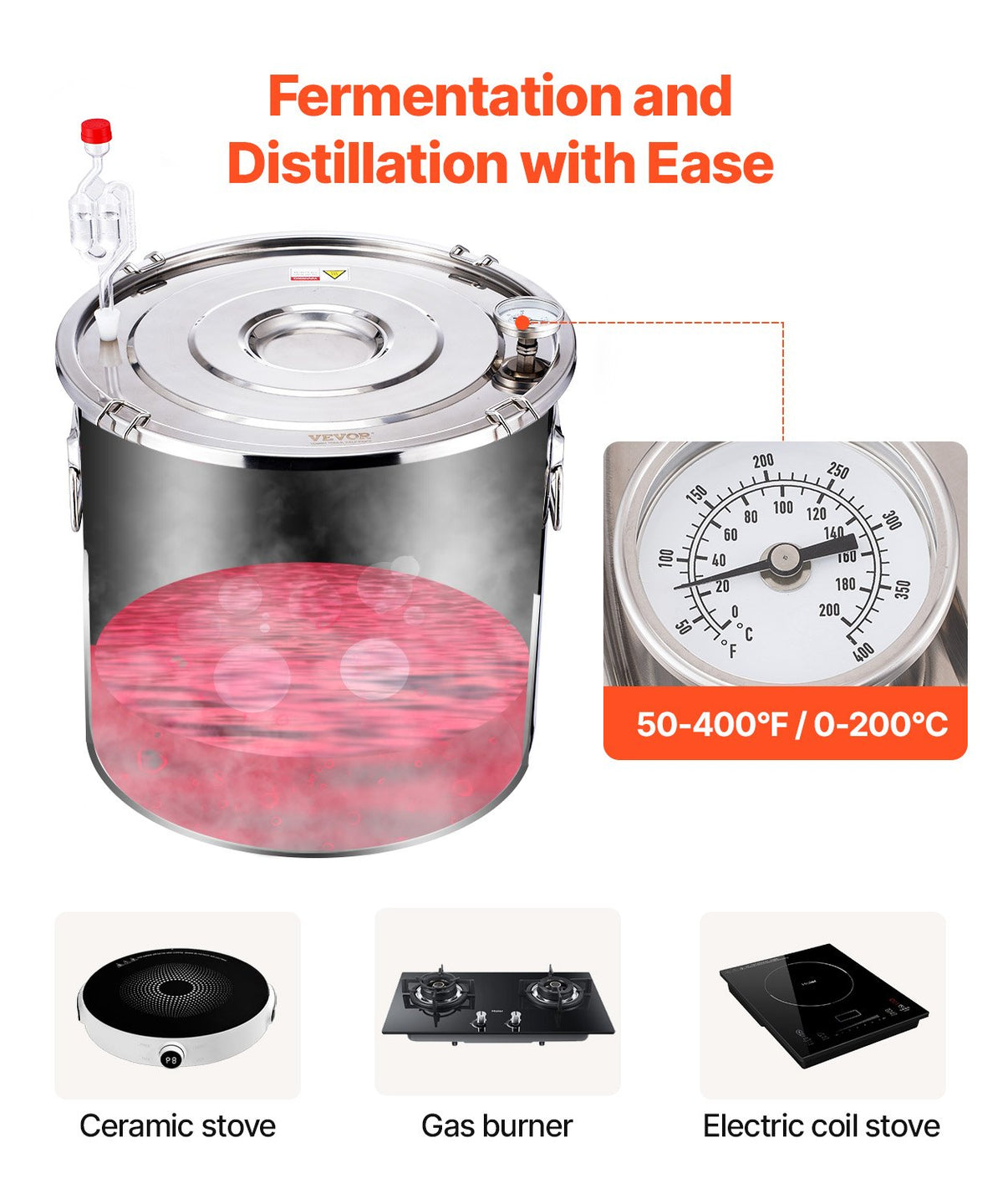 50L Alcohol Still Stainless Steel Distiller with Copper Coil Thermometer Pump