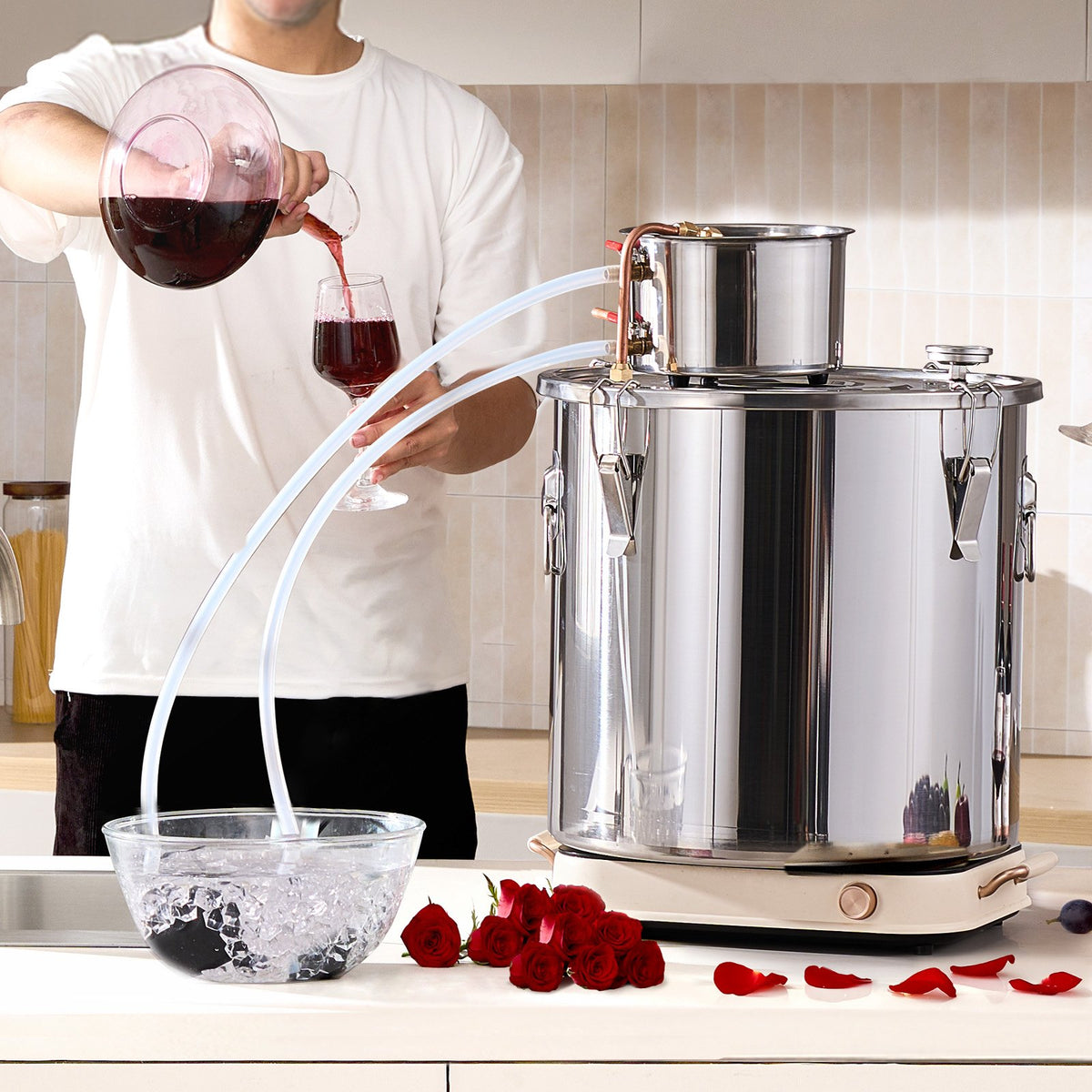 50L Alcohol Still Stainless Steel Distiller with Copper Coil Thermometer Pump