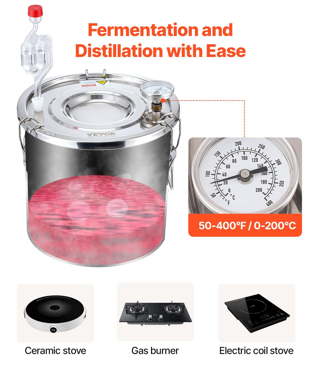 3 Gal Alcohol Still Stainless Steel Distiller with Copper Coil Thermometer Pump