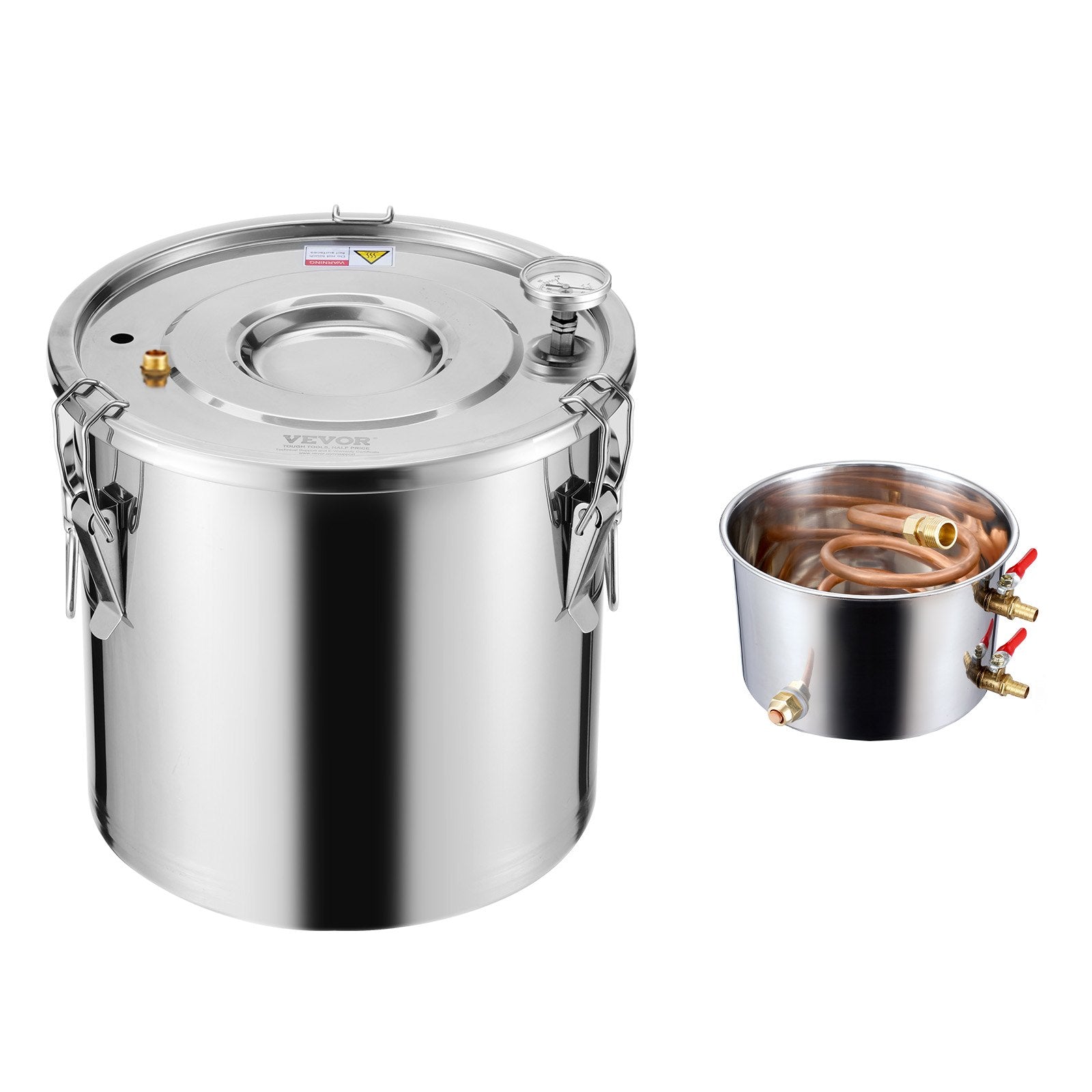 Alcohol Still 5Gal/19L Stainless Steel Distiller Copper Coil Thermometer Pump