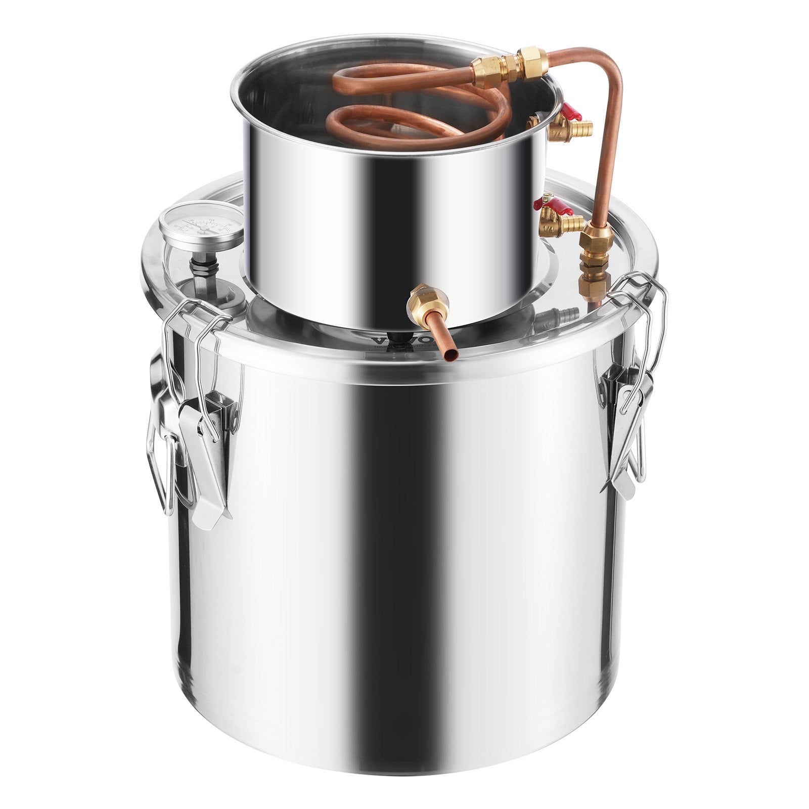 Alcohol Still 5Gal/19L Stainless Steel Distiller Copper Coil Thermometer Pump