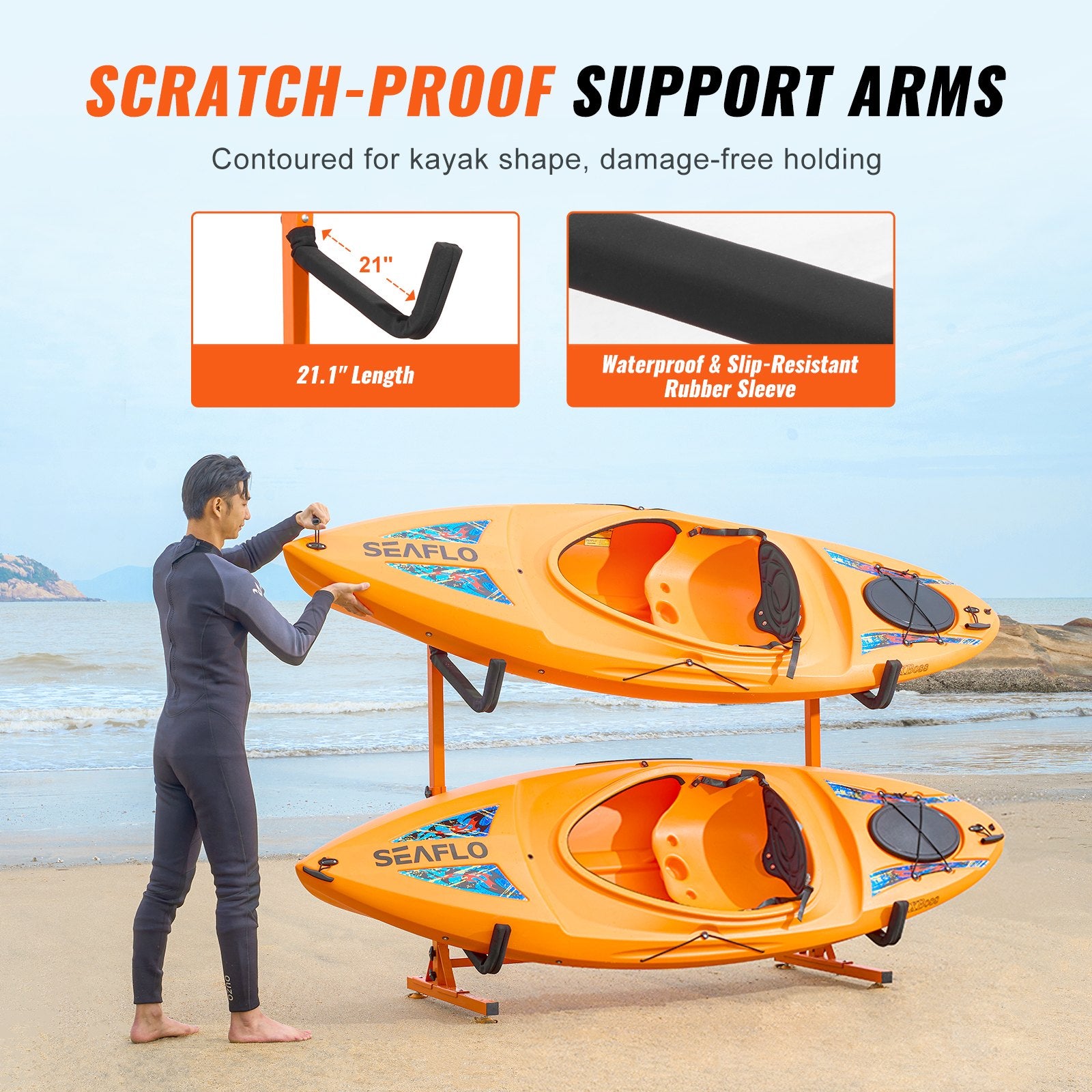 Freestanding Kayak Storage Rack for 2 Kayaks Canoes Paddleboards