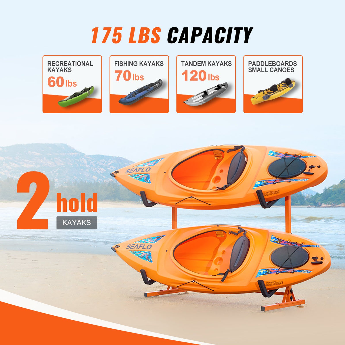 Freestanding Kayak Storage Rack for 2 Kayaks Canoes Paddleboards