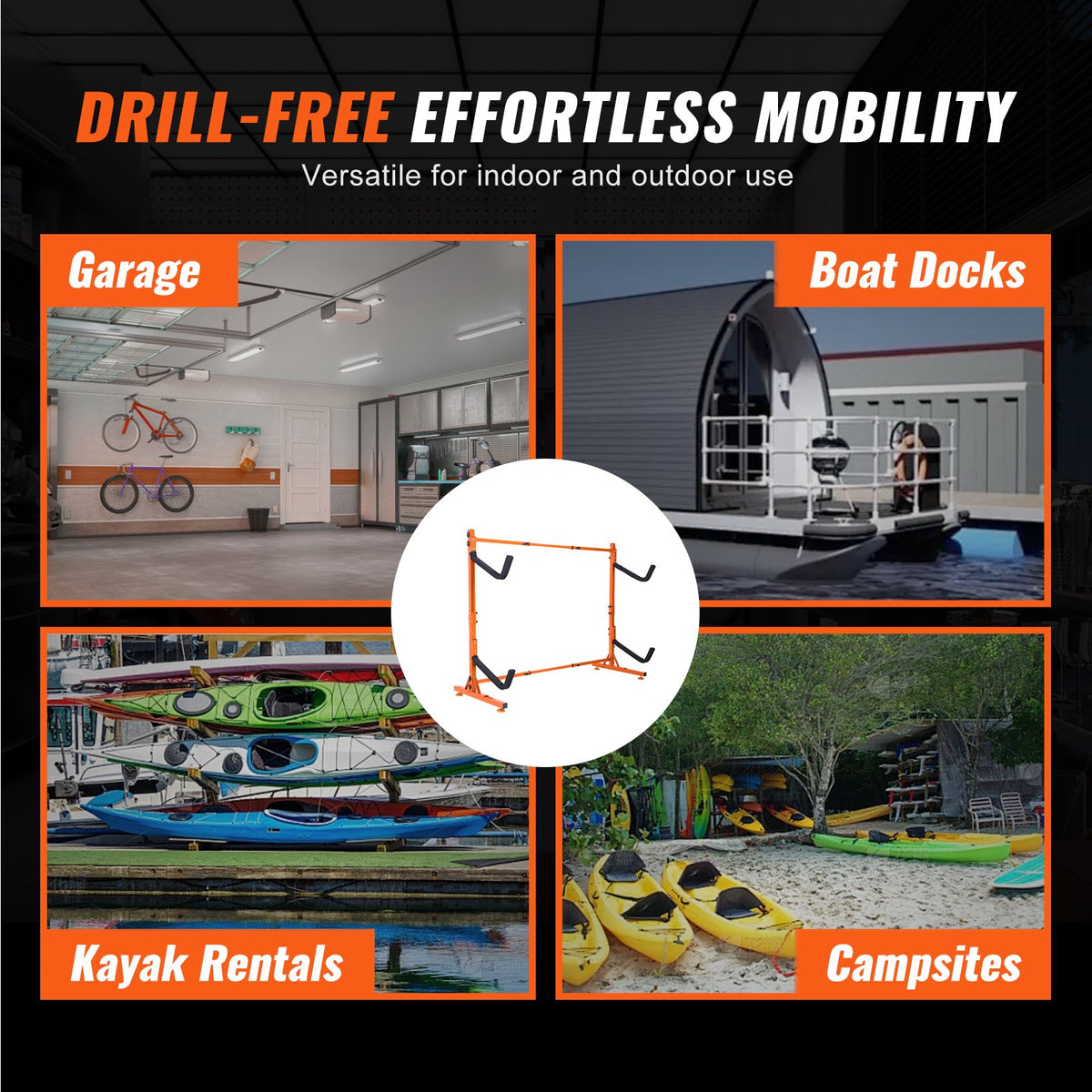 Freestanding Kayak Storage Rack for 2 Kayaks Canoes Paddleboards