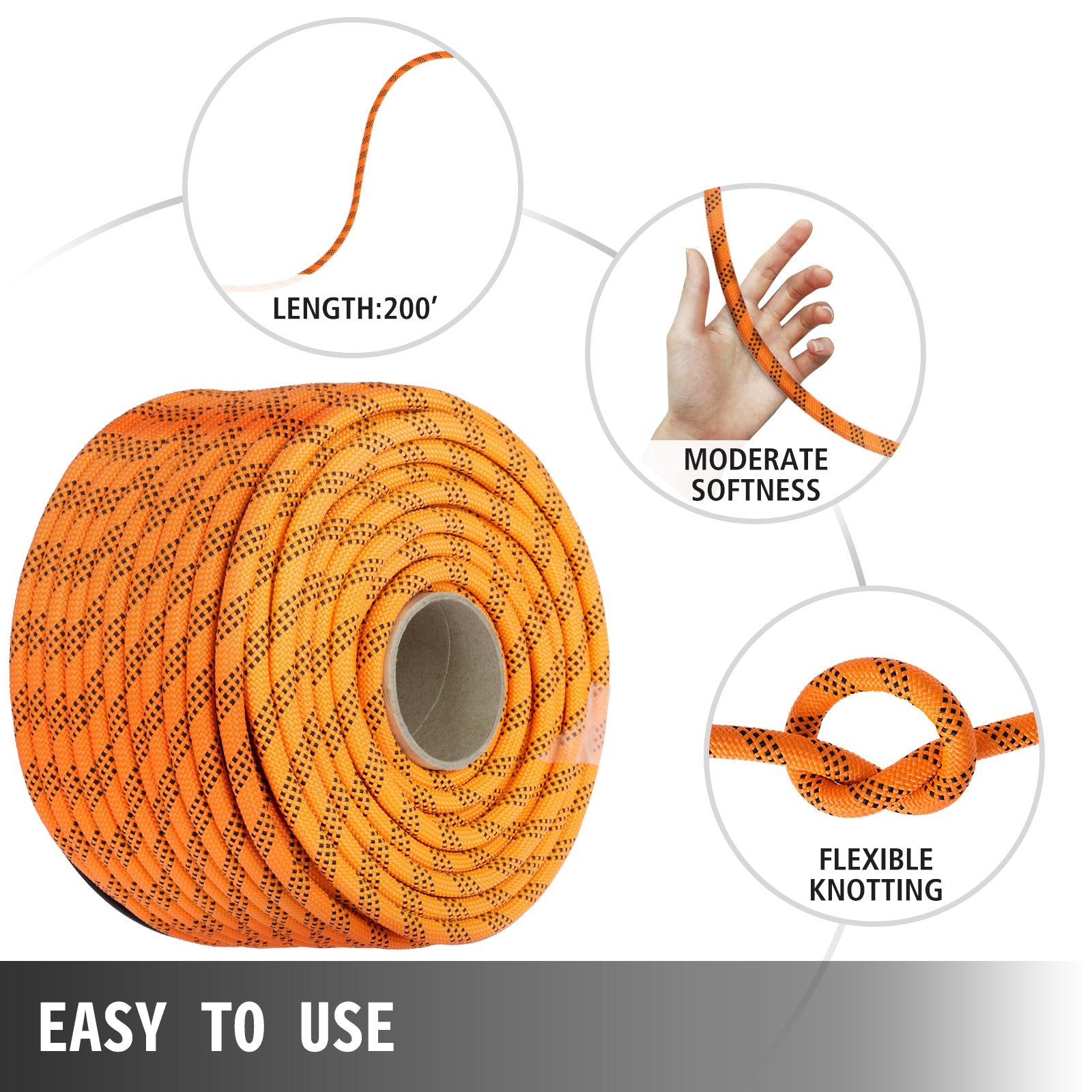 Polyester Rope 7/16" x 200ft 8400lbs Breaking Strength Load and Pulling Rope