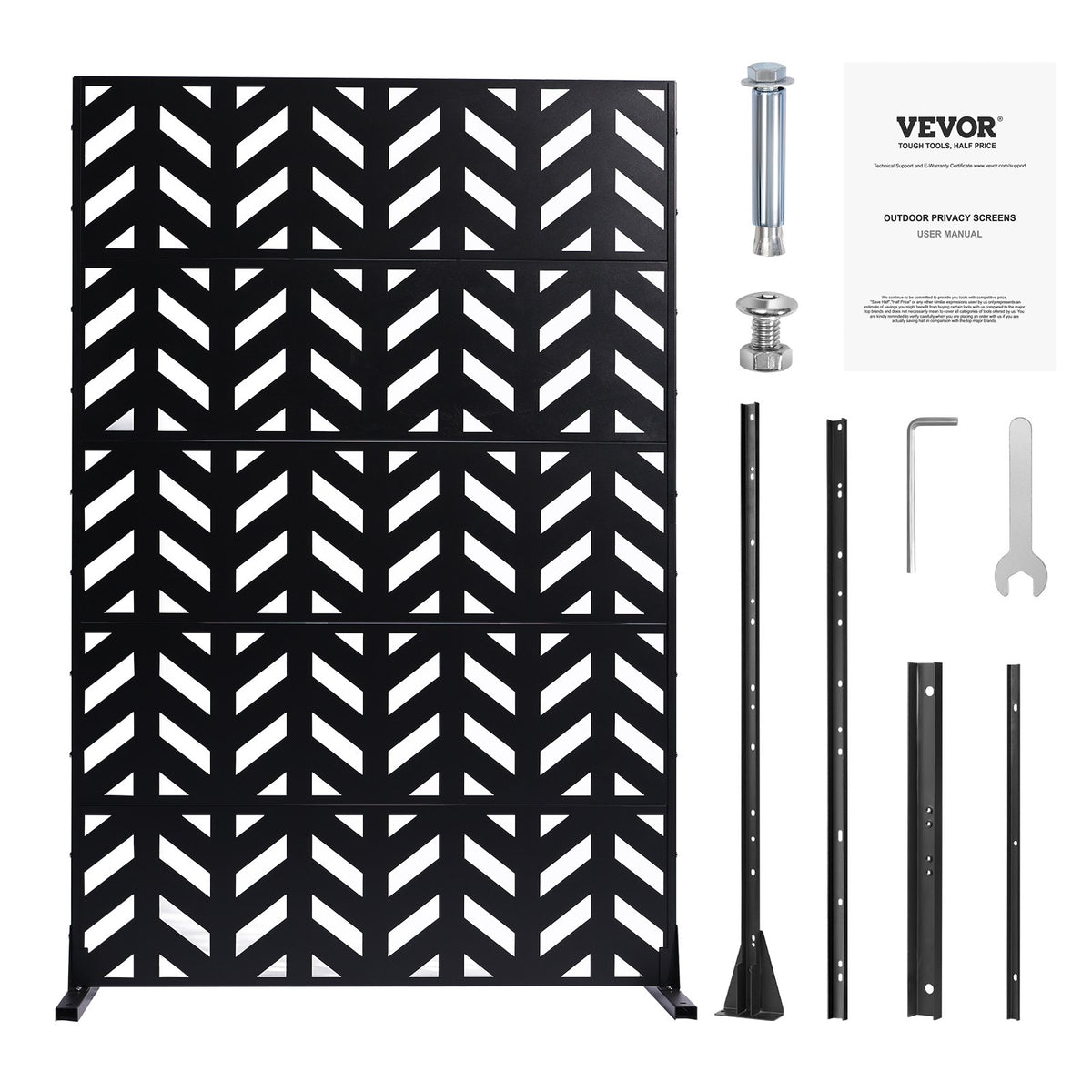 Metal Privacy Screen 47"x72" 5-Panel Freestanding Outdoor Divider Steel Black