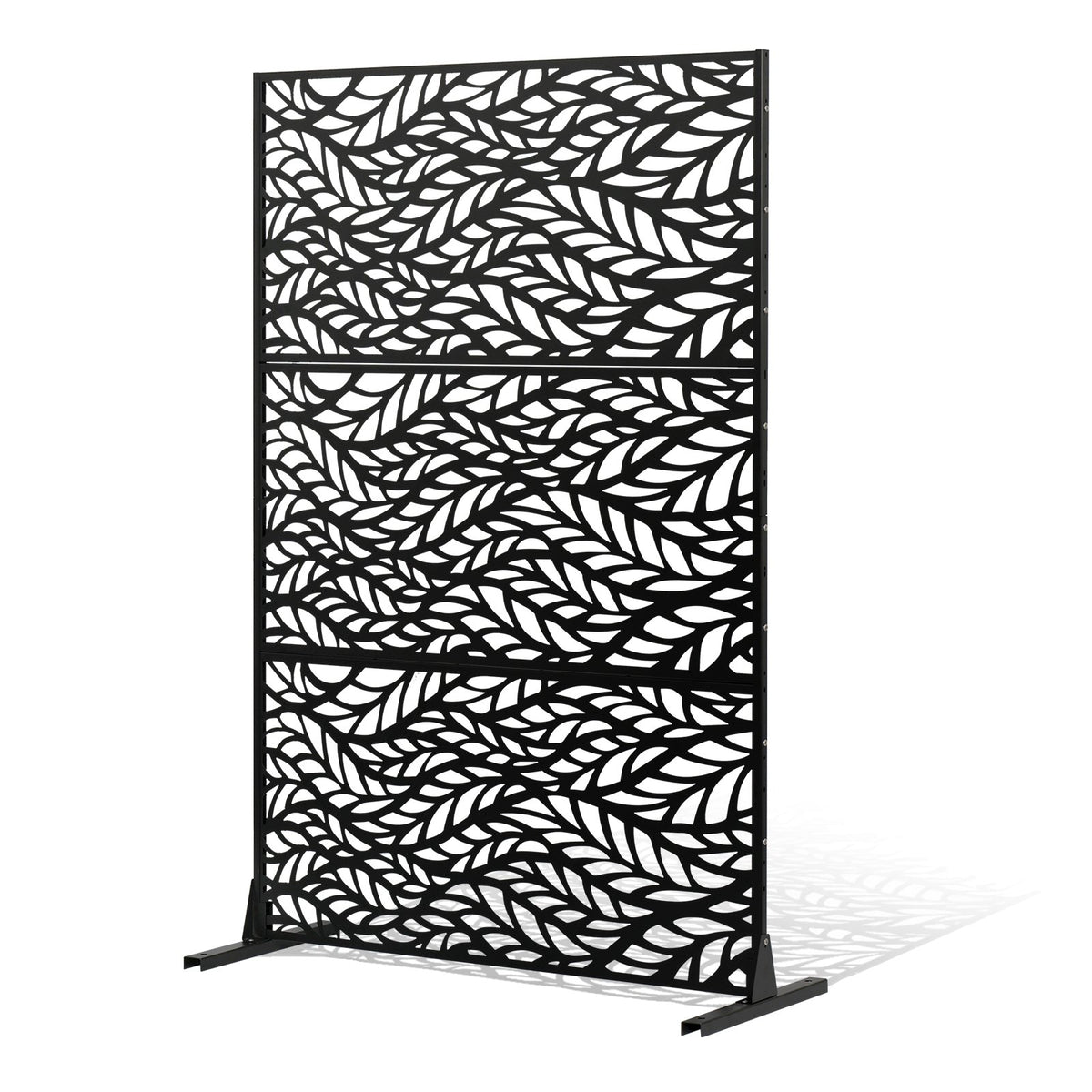 Metal Privacy Screen 120x183cm Freestanding 3-Panel Outdoor Divider Black