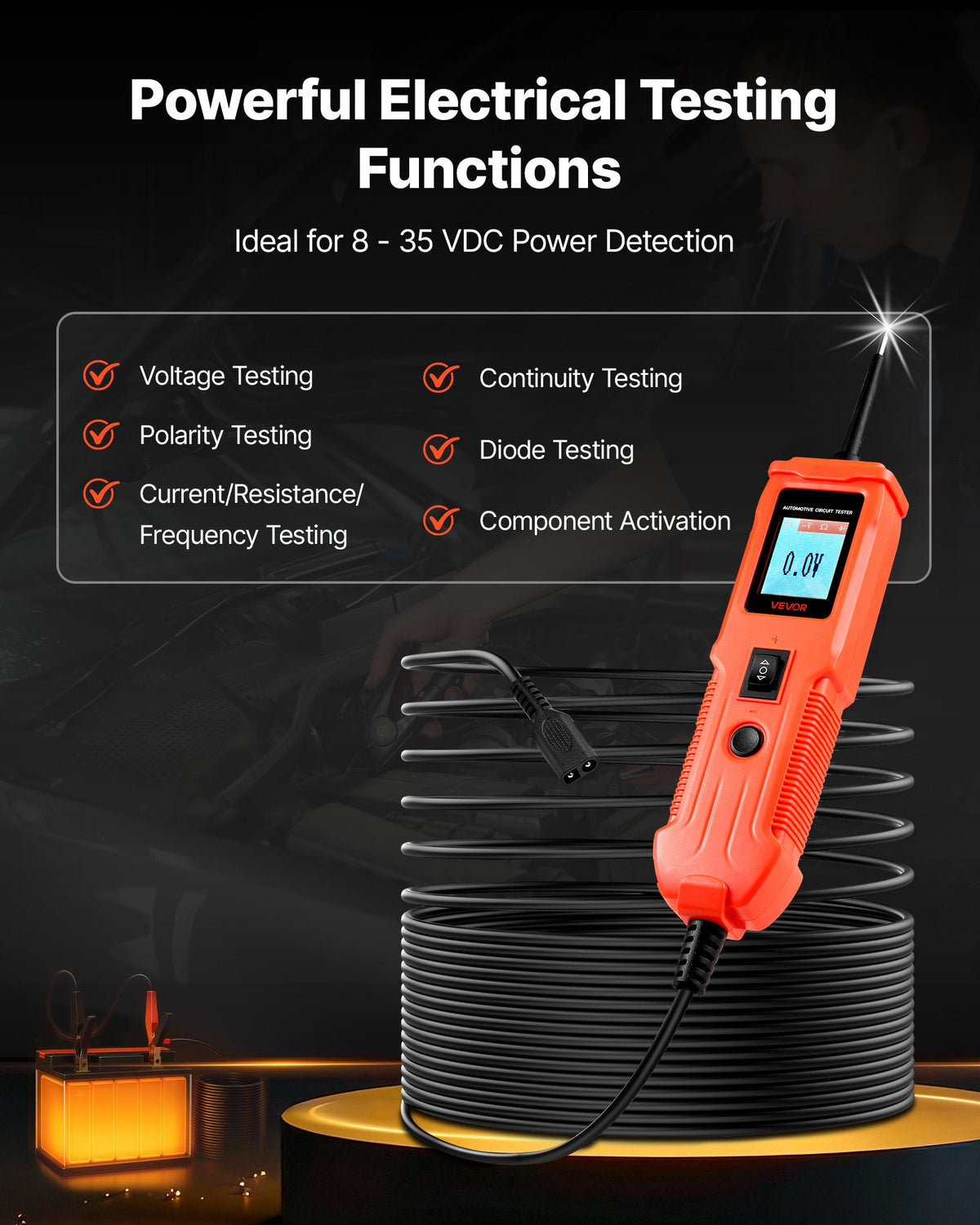 Automotive Circuit Tester, Power Probe with TFT Display & Lighting - 8-35 DCV