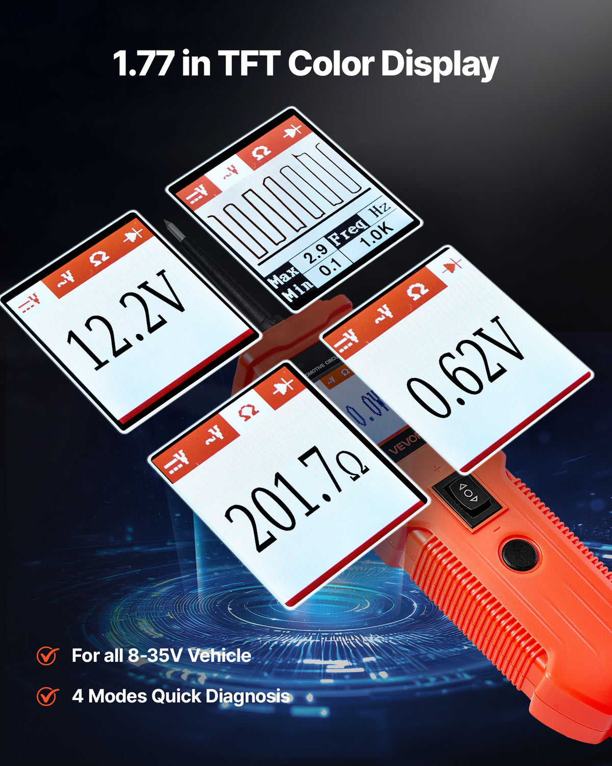 Automotive Circuit Tester, Power Probe with TFT Display & Lighting - 8-35 DCV