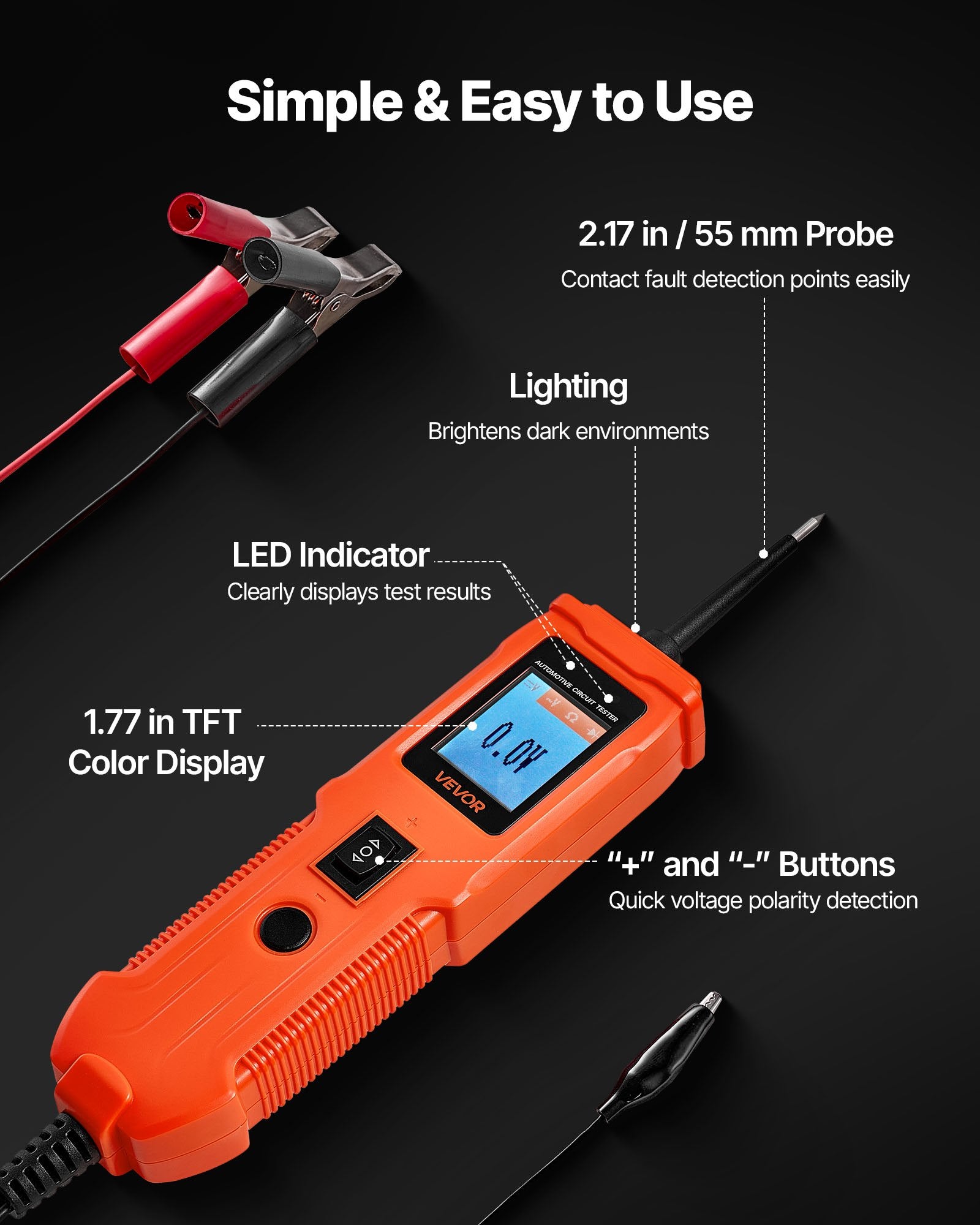 Automotive Circuit Tester, Power Probe with TFT Display & Lighting - 8-35 DCV