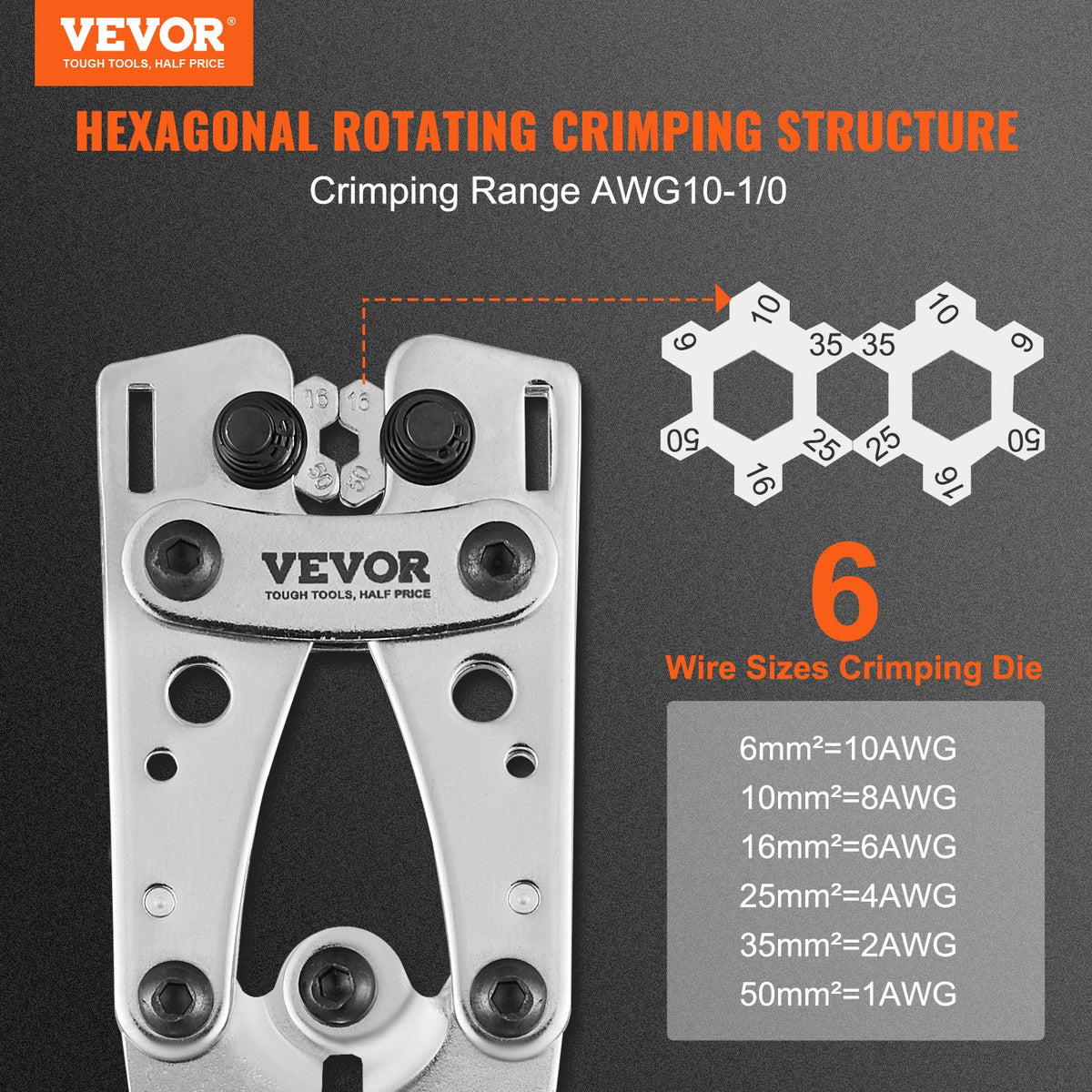 Crimping Tool Battery Cable Lug 10-1/0AWG with 60PCS Aluminum Terminals Die