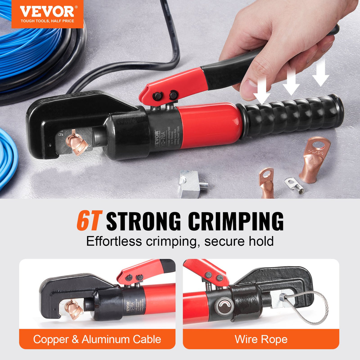 Hydraulic Crimping Tool with 9 Dies, Cutting Pliers, Gloves & Copper Connectors